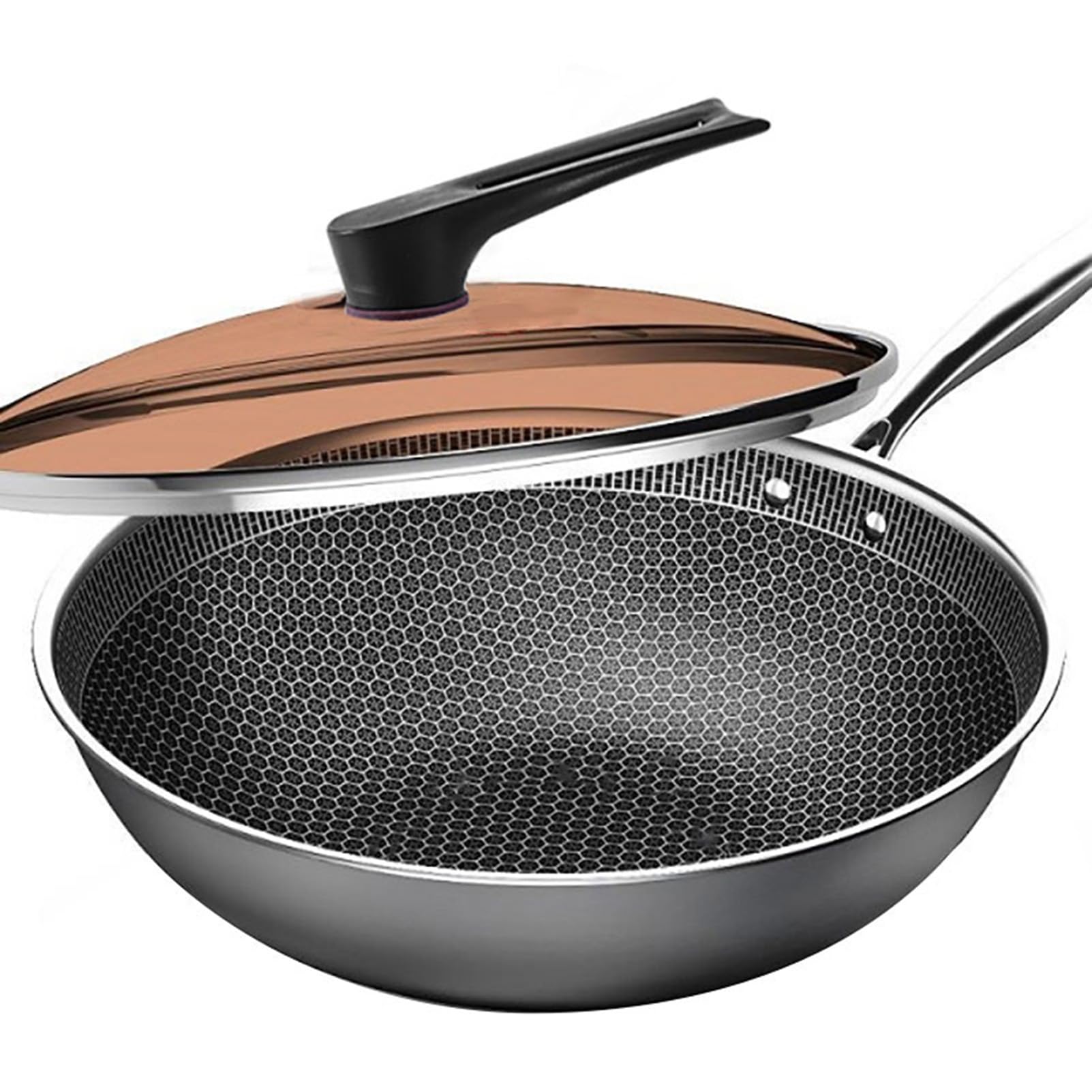 Premium Carbon Steel Wok Pan with Glass Lid - 14