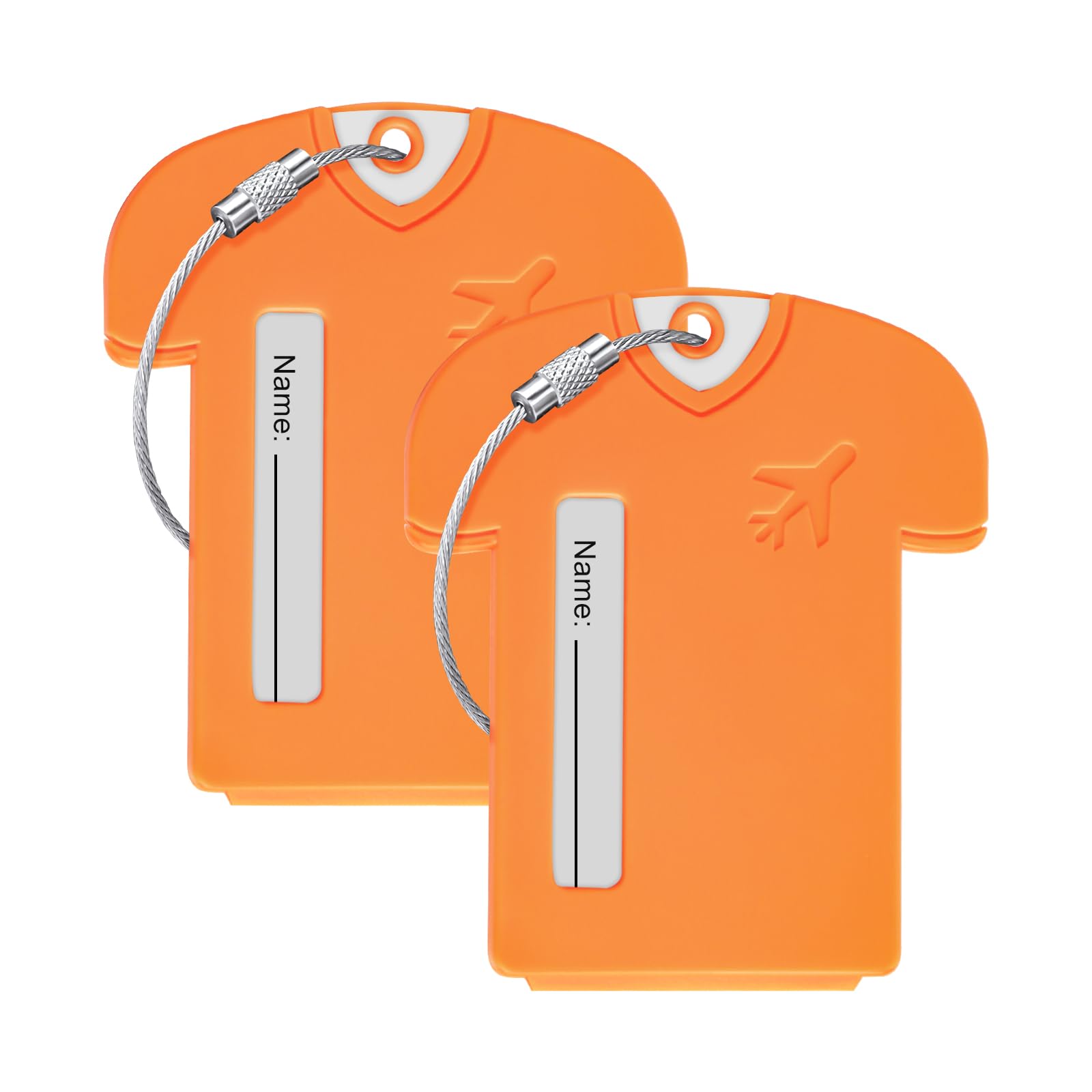 2 Pack Personalized Jersey Shaped Plastic Luggage Tags - Durable & Lightweight Travel Accessories with Privacy Protection for Suitcases, Backpacks & Bags (Orange) - Perfect for Travel, Sports Fans & Team Identification
