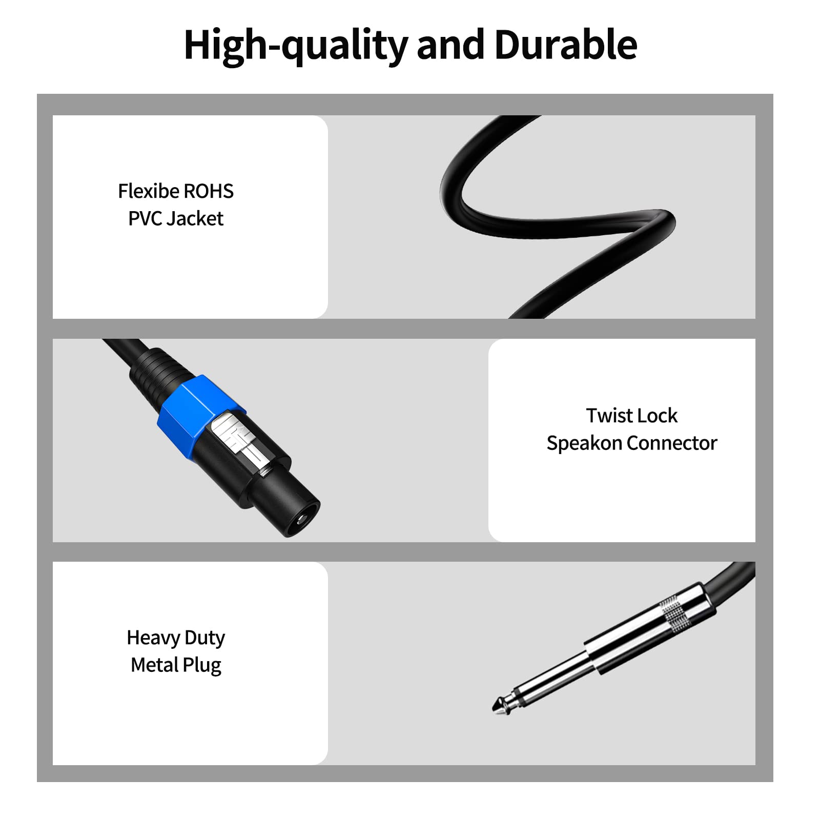 2-Pack 25 Feet Professional 12AWG Speaker Cable - Speakon to 1/4 Inch TS Connector with Twist Lock for Live Sound, DJ Equipment, and PA Systems