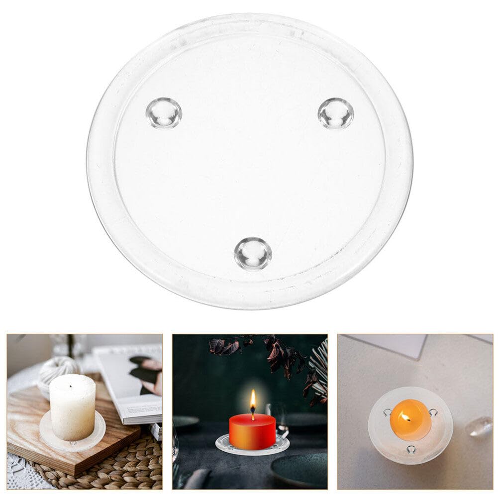 3Pcs Clear Glass Candle Plates - 5 Inch Round Candle Holder Tray for Pillar Candles | Decorative Glass Coaster & Desktop Centerpiece | Perfect for Wedding, Dining Table, Home Decor & Party Decorations