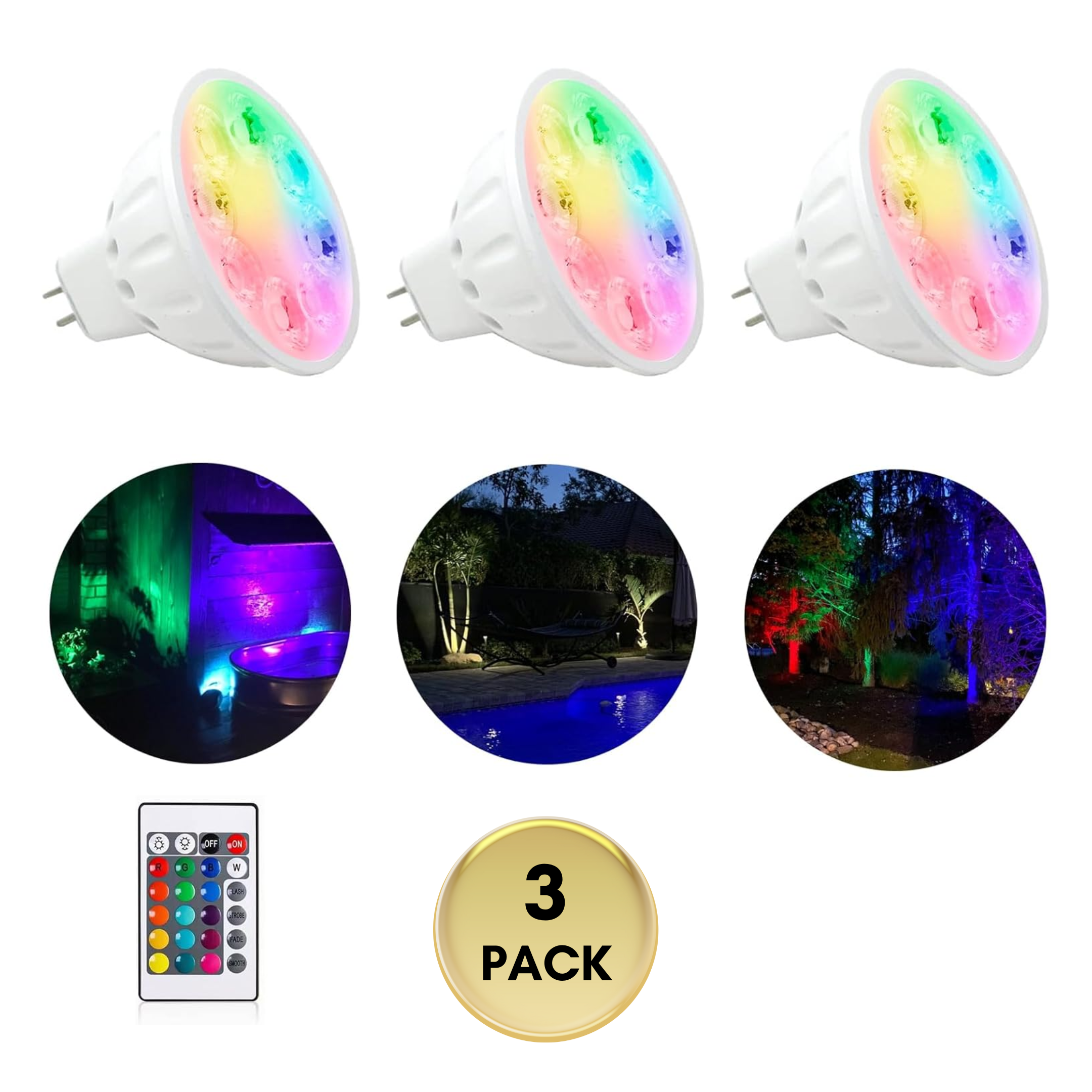 MR16 RGB LED Bulb 5W - 15 Colors + Warm White, 4 Brightness Levels, 12V Low Voltage, Energy Efficient, Remote Control - Perfect for Outdoor Landscape Lighting, Garden, Patio, and Holiday Decorations