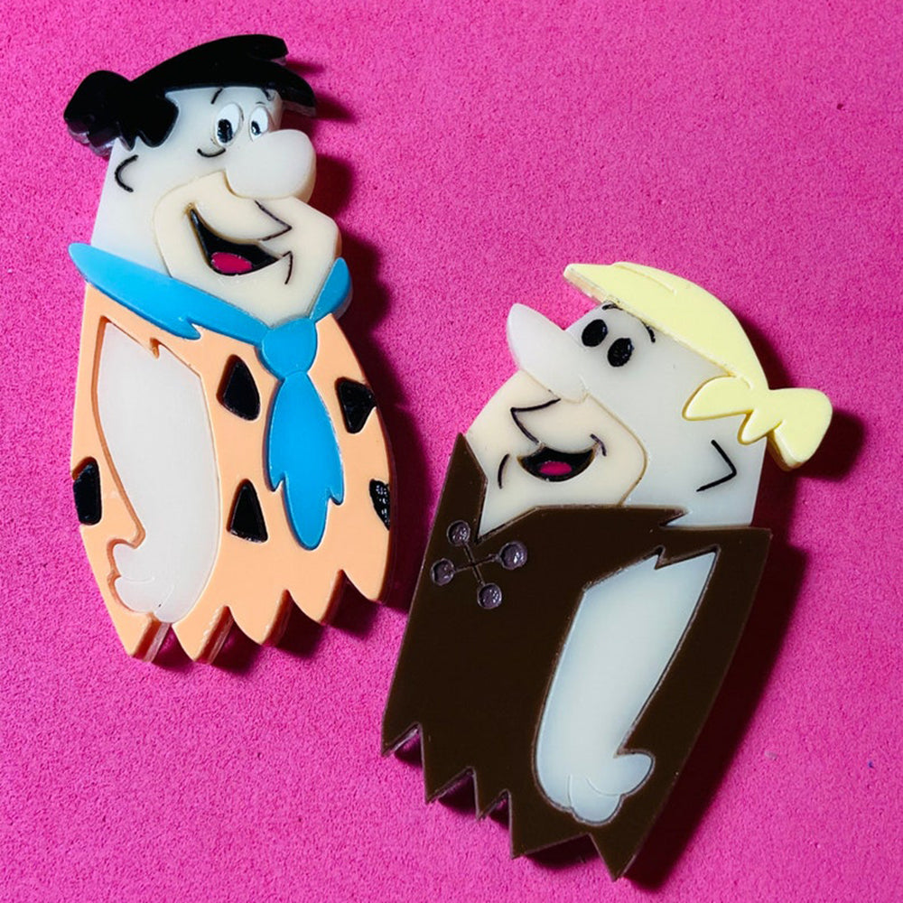 Fred & Barney Cartoon Acrylic Brooch Pin - Vintage Flintstones Character Jewelry by Makokot Design - Perfect for Cosplay, Costume Parties & Collectors