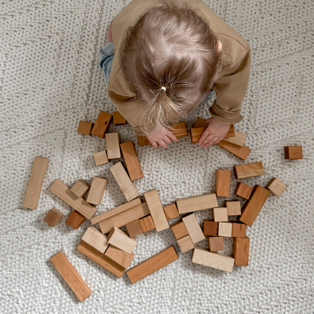 50-Piece Wooden Building Blocks Set - Natural Wood Kids Educational Toys for Toddlers & Preschoolers - Perfect for Creative Play, Learning & STEM Activities at Home or School