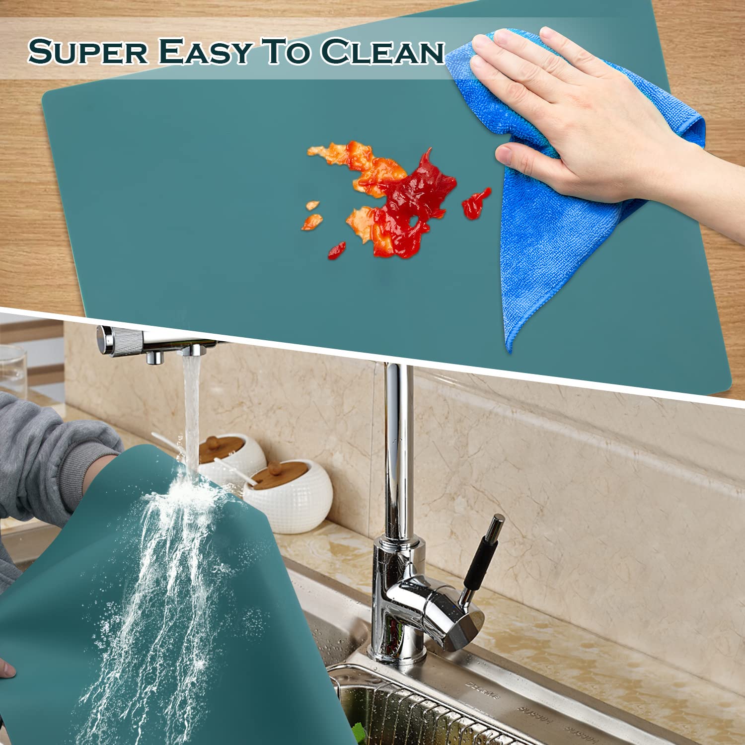 Extra Large Silicone Countertop Mat - Non-Slip Heat Resistant Kitchen Table Protector for Crafts, Baking & Dining | Perfect for Kids Placemats, Pastry Dough Rolling & Home Cooking | Dark Green