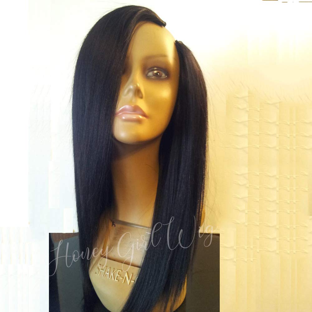 10A Brazilian Remy Human Hair U Part Wig - Yaki Straight Right Part Wigs for Black Women | Light Yaki U-Shaped Wigs with Medium Cap (16 Inch, 150% Density) - Perfect for Daily Wear, Special Occasions & Protective Styling