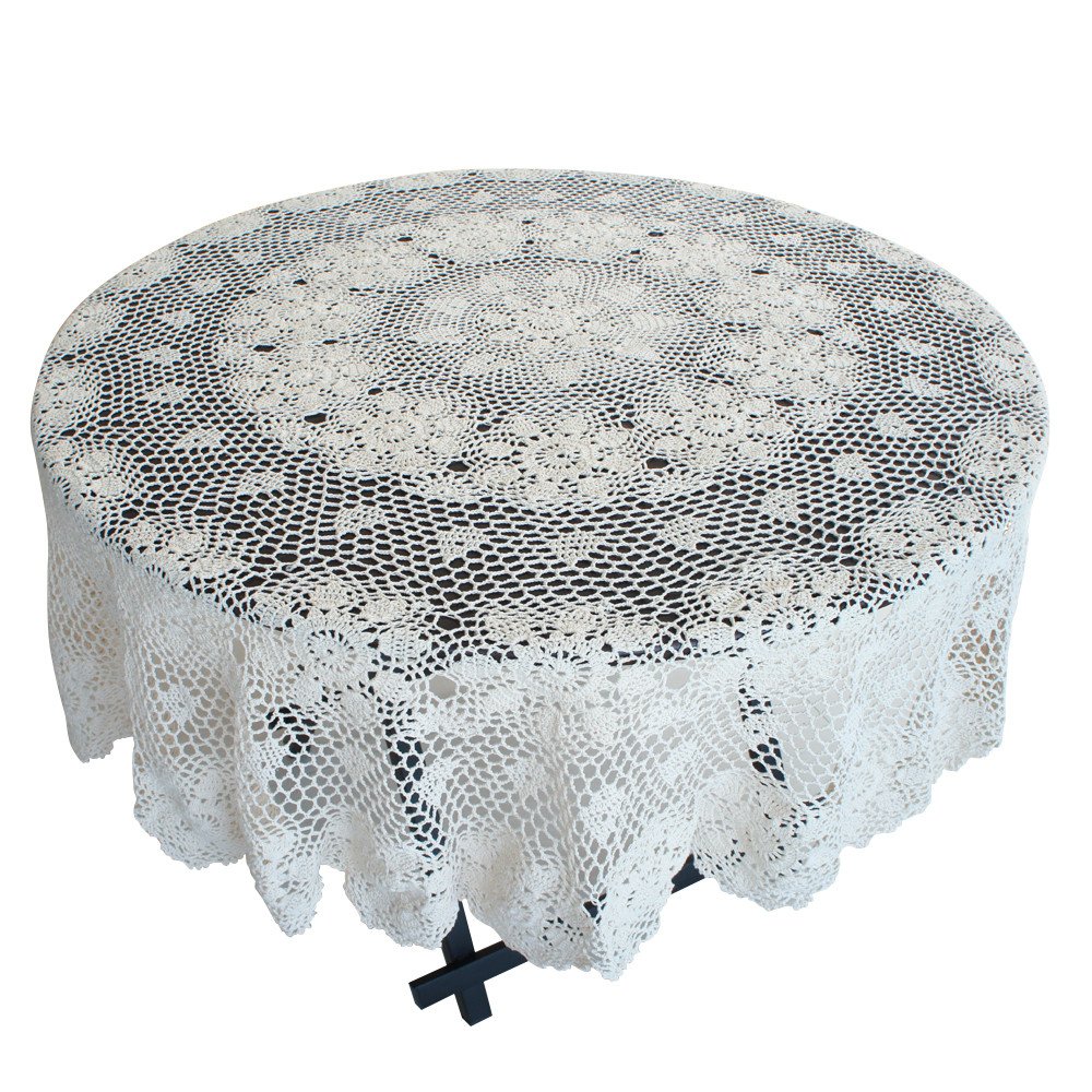 USTIDE Handmade Cotton Crochet Tablecloth Round White 48-inch Lace Table Cover - Elegant Crochet Overlay for Dining Table, Coffee Table, Sofa, Tea Table & Dresser | Perfect for Home Decor, Wedding & Special Occasions