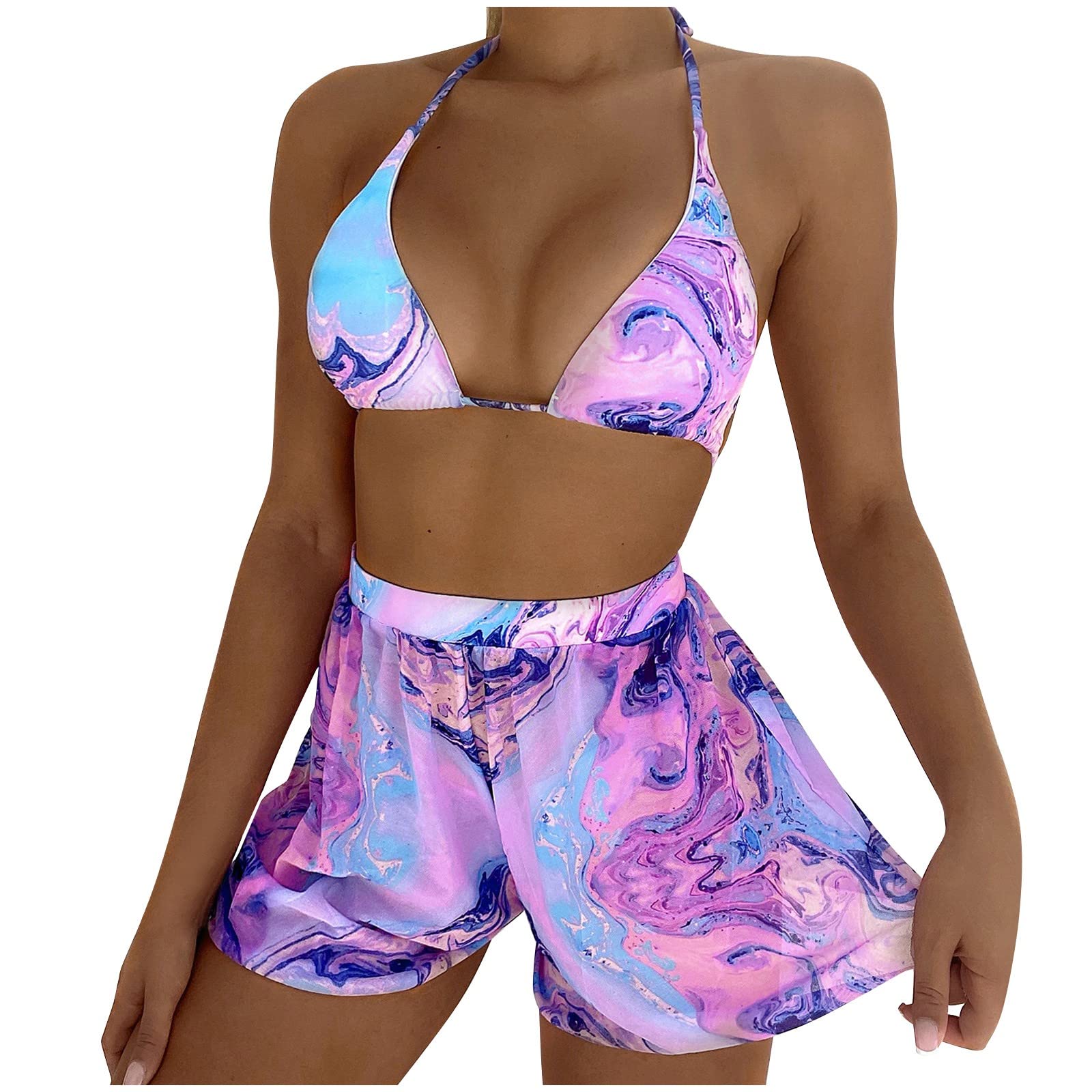SHEGNSI Women's Printed 3-Piece Split Bikini Swimsuit - Sexy Bandage Bikini Set with Triangle Cut for Beach, Pool & Summer Vacation