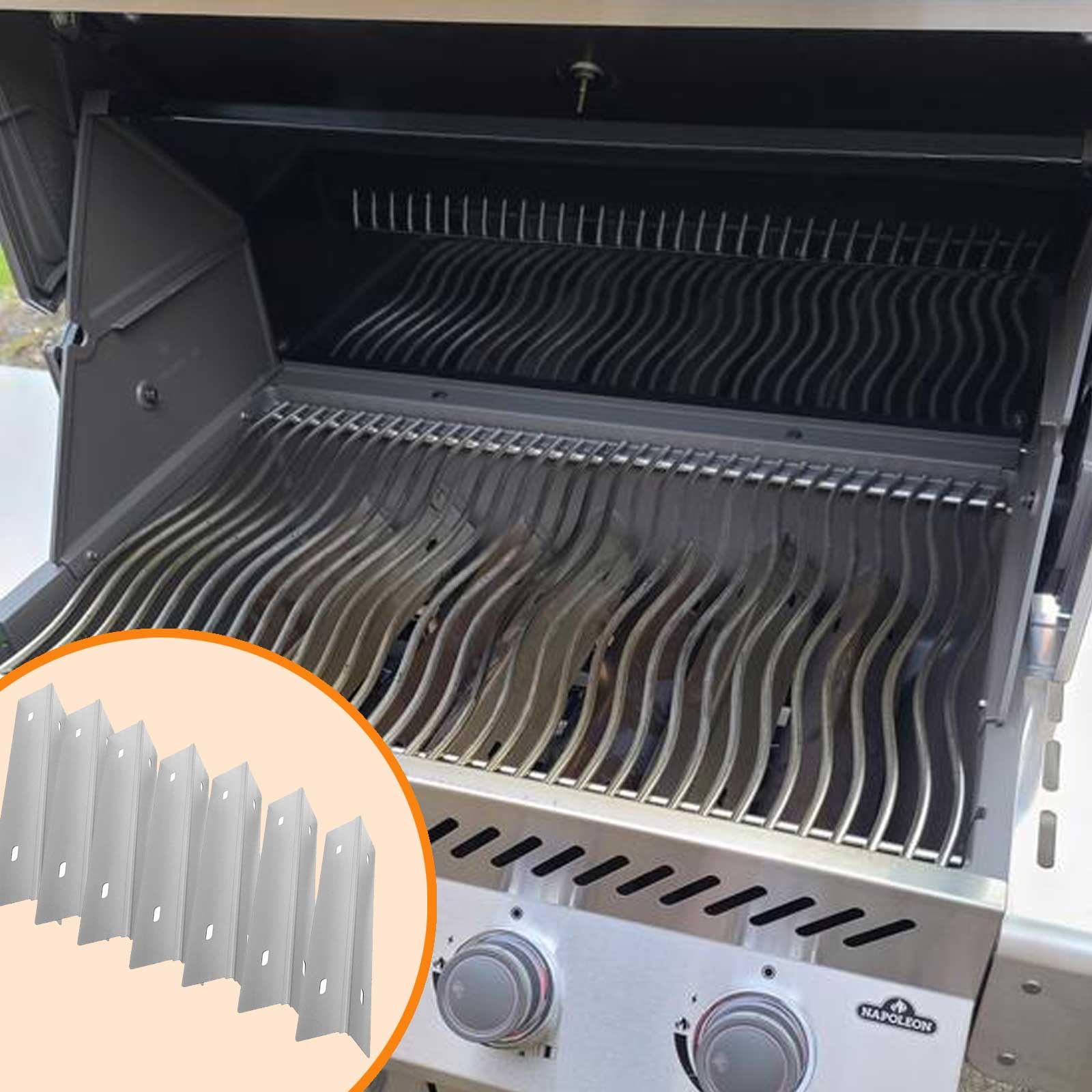 MixRBBQ Stainless Steel 7-Piece Heat Plates & 4-Piece Burner Replacement Kit for Prestige 500 & Napoleon Rogue Series Grills - Perfect for Backyard BBQs, Camping & Outdoor Cooking