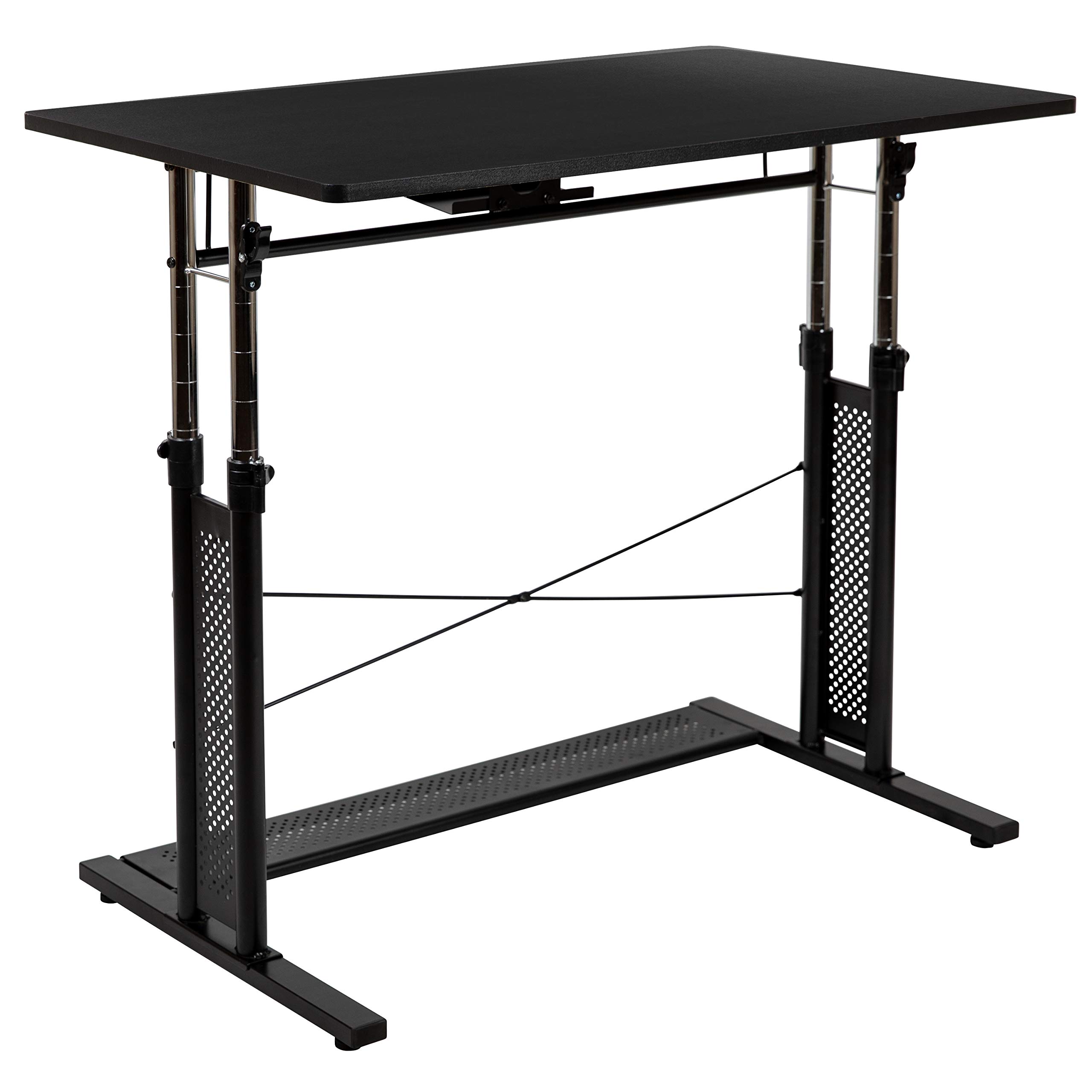 EMMA + OLIVER Adjustable Standing Desk with Ergonomic Mesh Office Chair & Filing Cabinet - Complete Home Office Set for Remote Work, Study & Productivity