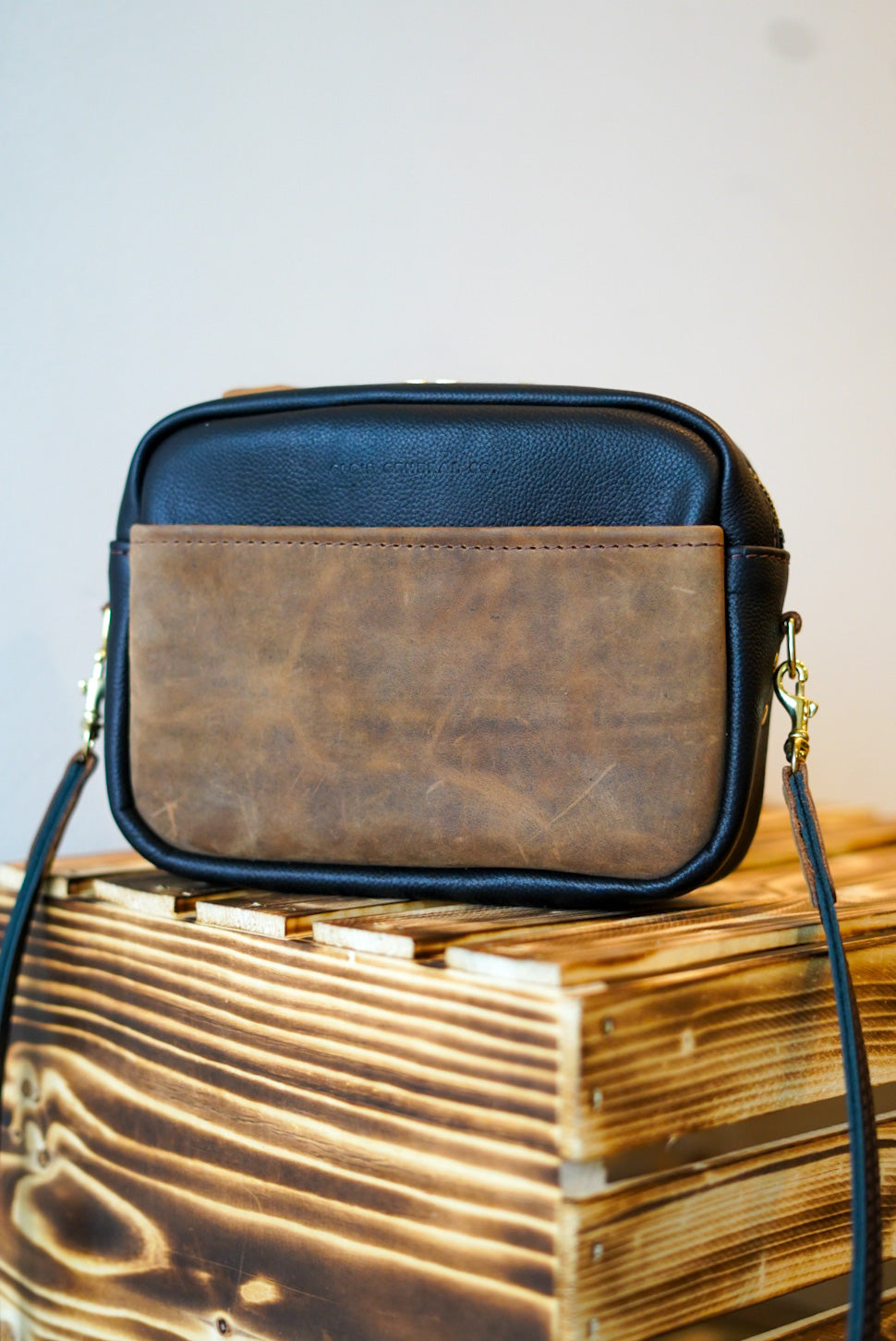 Premium Rectangle Crossbody Bag - Pebbled Black & Brown Leather - Perfect for Work, Travel & Everyday Use