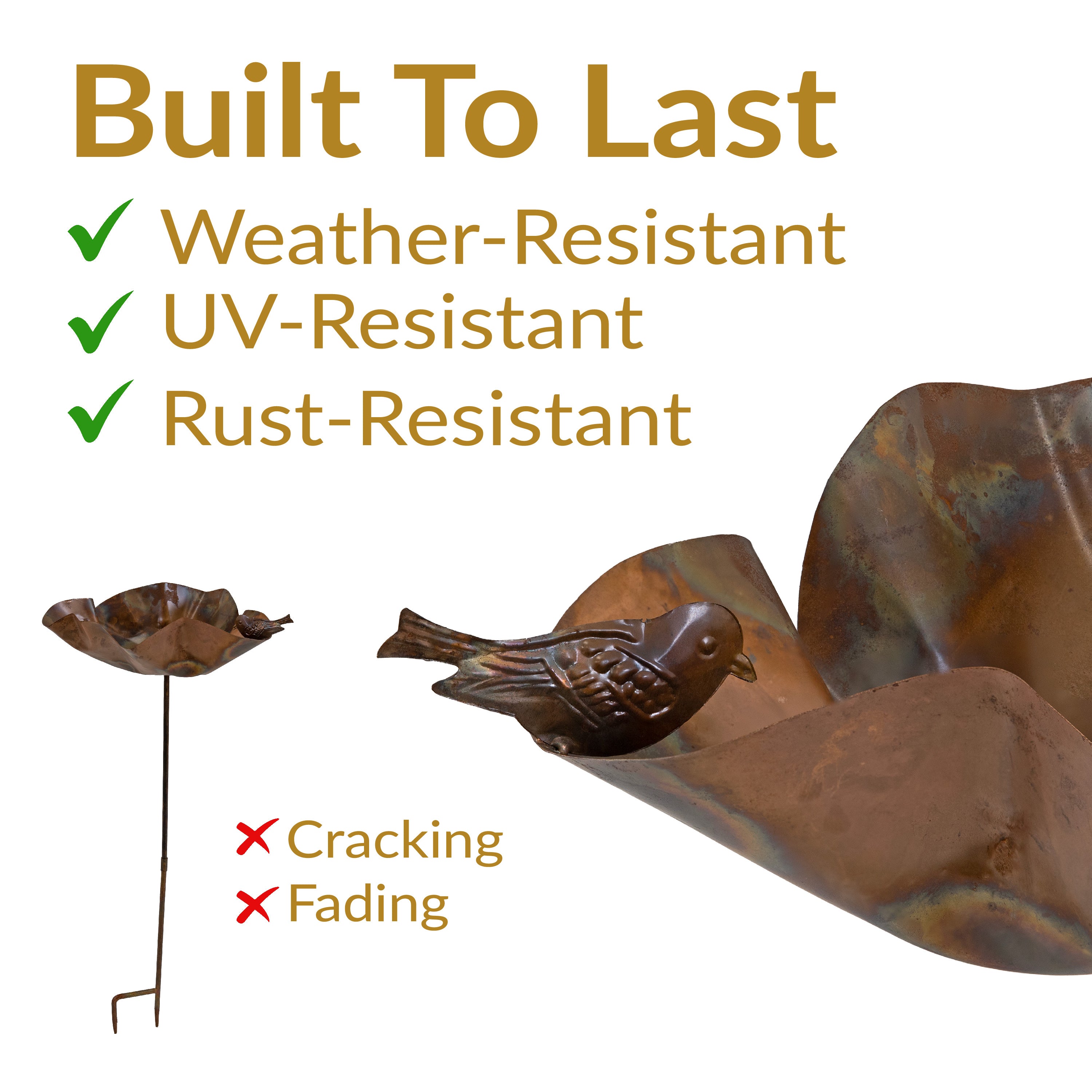 Staked Copper Bird Bath with Decorative Bird Figurine - 34.25 Inch Outdoor Garden Decor for Birds & Wildlife - Perfect for Backyard, Patio & Lawn Decoration
