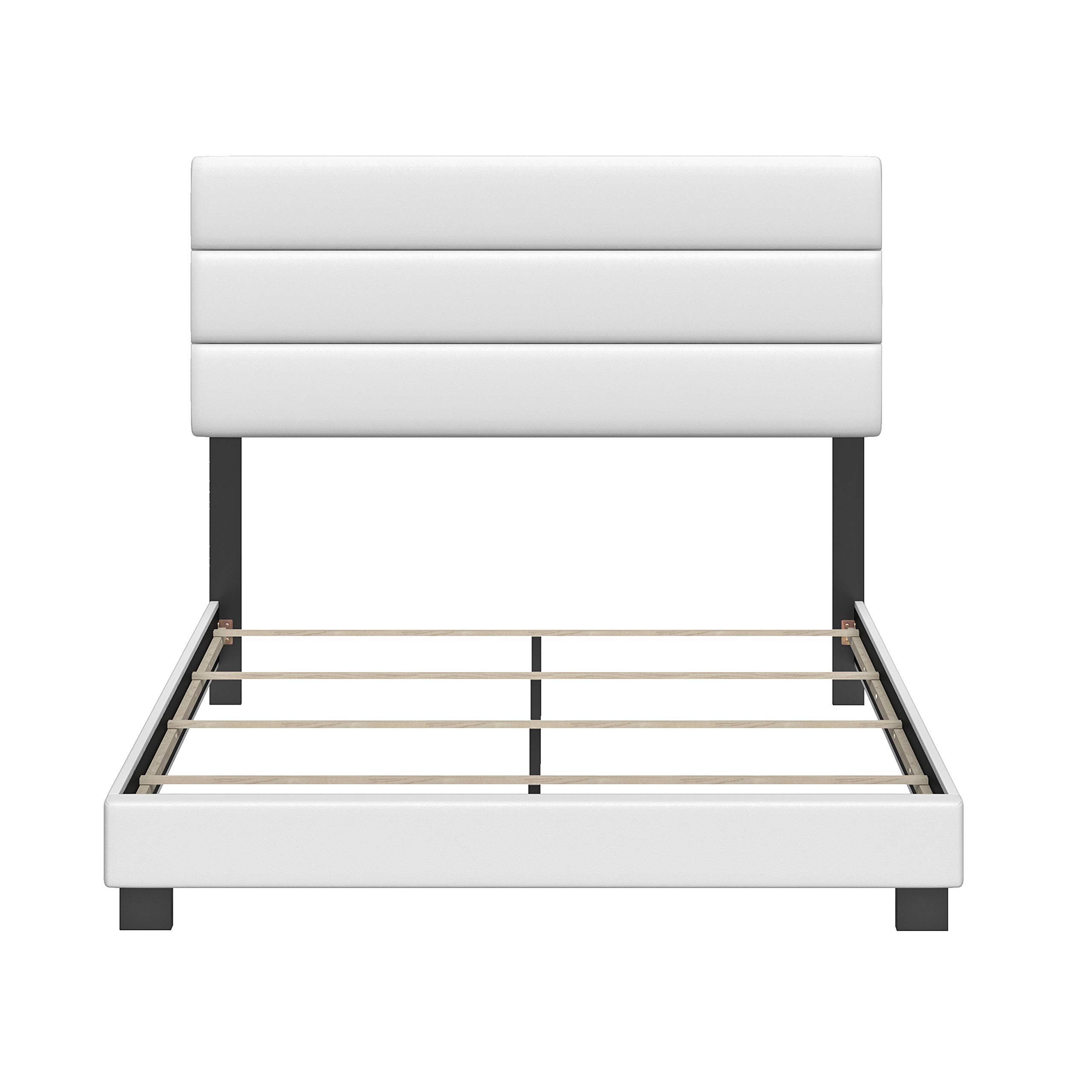 Boyd Sleep Napoli White Vegan Leather Twin Size Platform Bed Frame with Adjustable Headboard - Easy Assembly, Noise-Free, Modern Design | Durable Mattress Support for Small Bedrooms, Guest Rooms & College Dorms