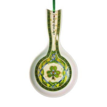 Irish Weave & Shamrock Spoon Rest - Ceramic Kitchen Decor for St. Patrick's Day & Irish Themed Cooking - Perfect for Soups, Sauces, and Serving Dishes