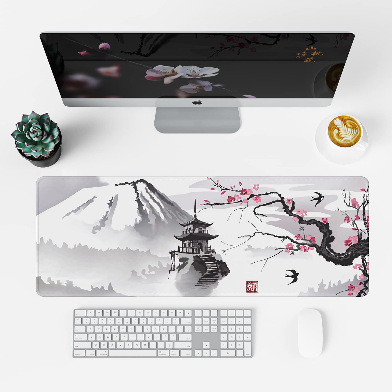 Premium ETZ Japanese Cherry Blossom Mouse Pad - 31.5×11.8×0.12 Inch Extra Large Gaming Mouse Mat with Non-Slip Rubber Base & Stitched Edges - Perfect for Office, Home & PC Gaming Setup (Elegant Floral Design)