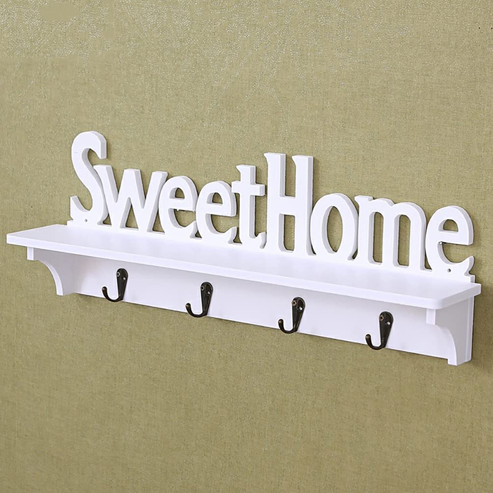 Rustic Wall Mounted Coat Rack with Hooks - White Medium Density Veneer Home Decor for Keys, Hats & Coats | Perfect for Entryway, Mudroom & Farmhouse Style Decor