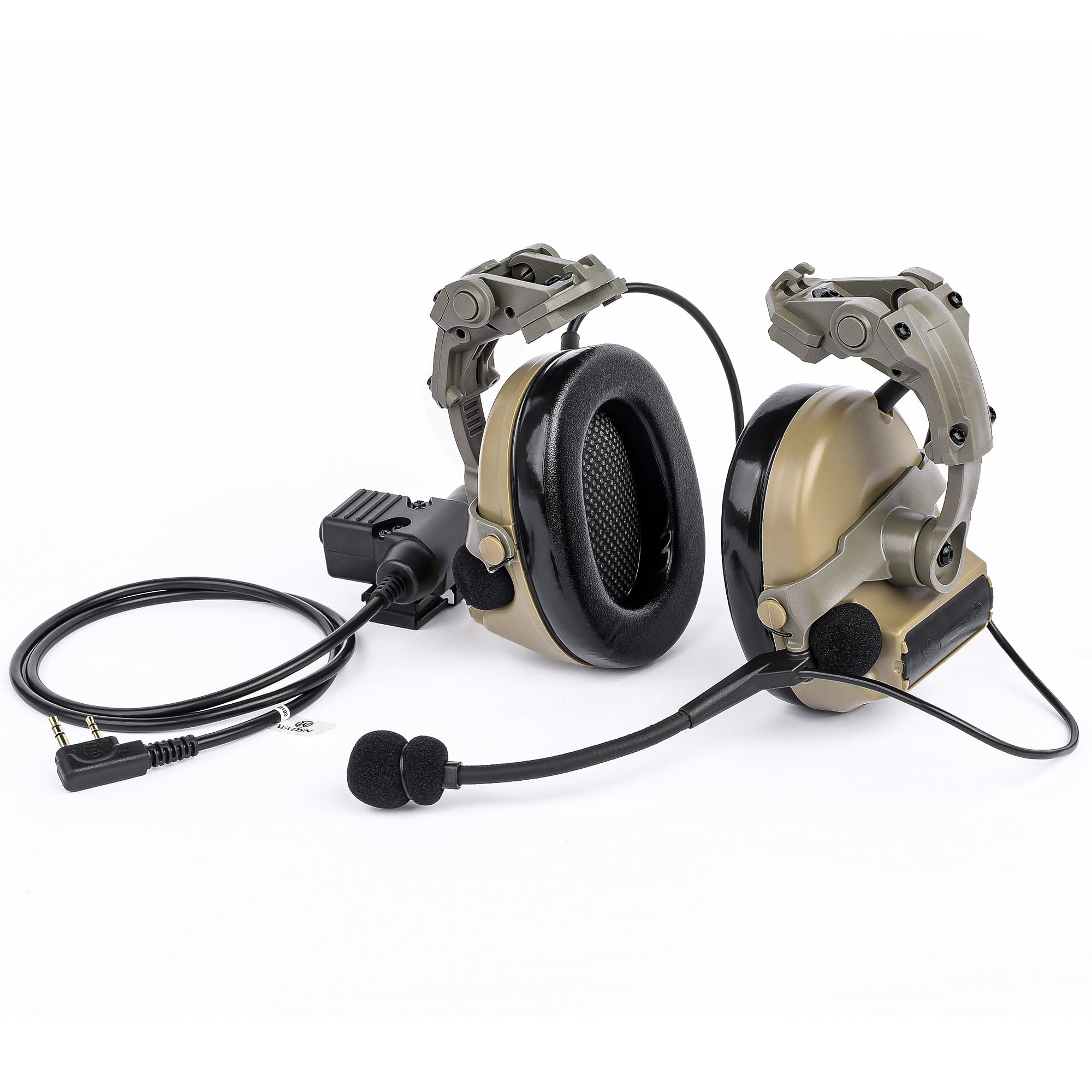 Tactical Headset with Arc Rail Adapter - Noise Cancelling Communication Headset with U94 PTT Kenwood 2 Pin Connector for Military, Airsoft & Outdoor Activities - Compatible with Arc Rail Helmets for Enhanced Team Communication