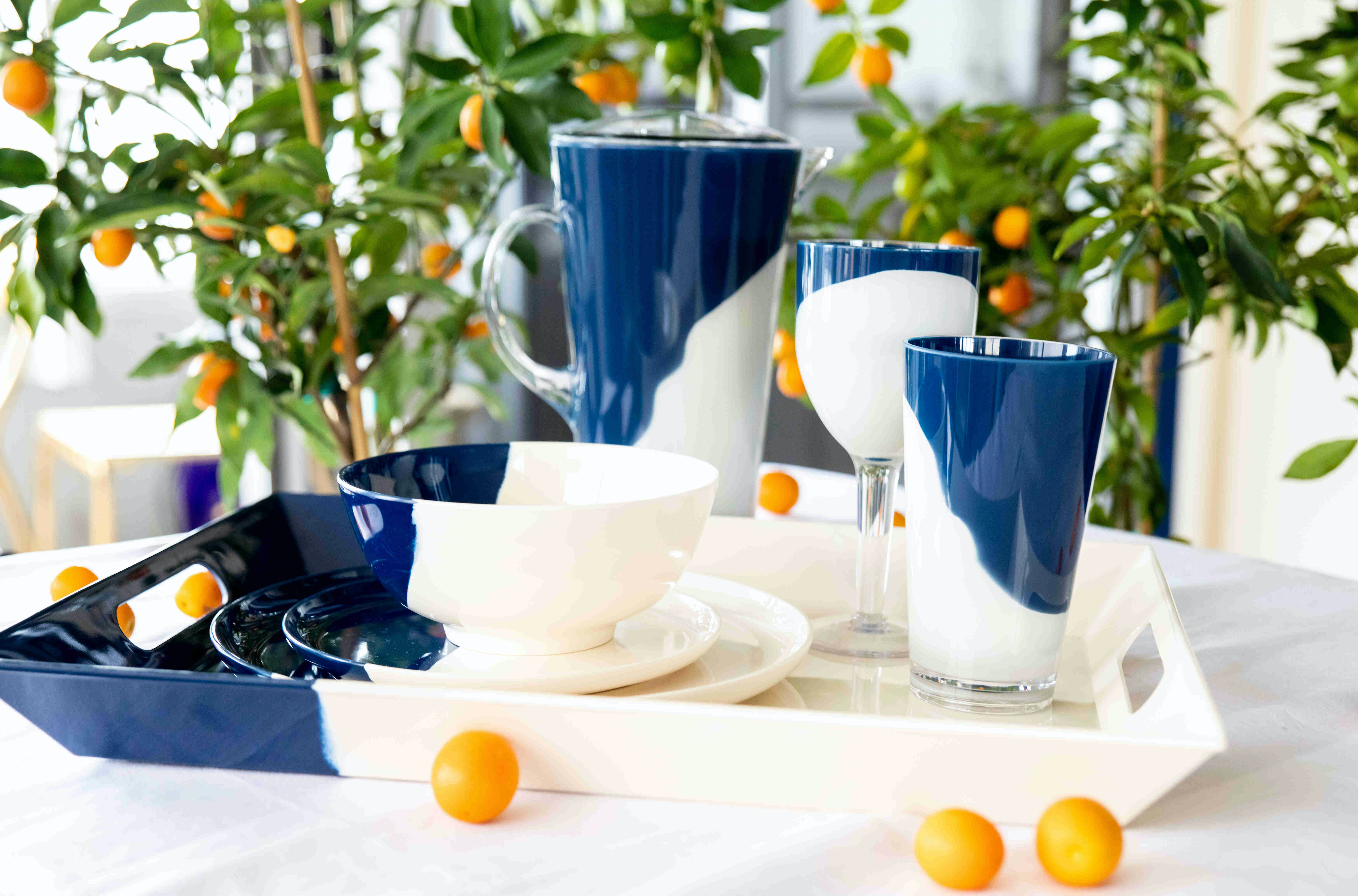 Melamine Salad and Dessert Plates Set of 4 - Ivory & Navy - Durable Dishware for Picnics, Parties, and Everyday Dining