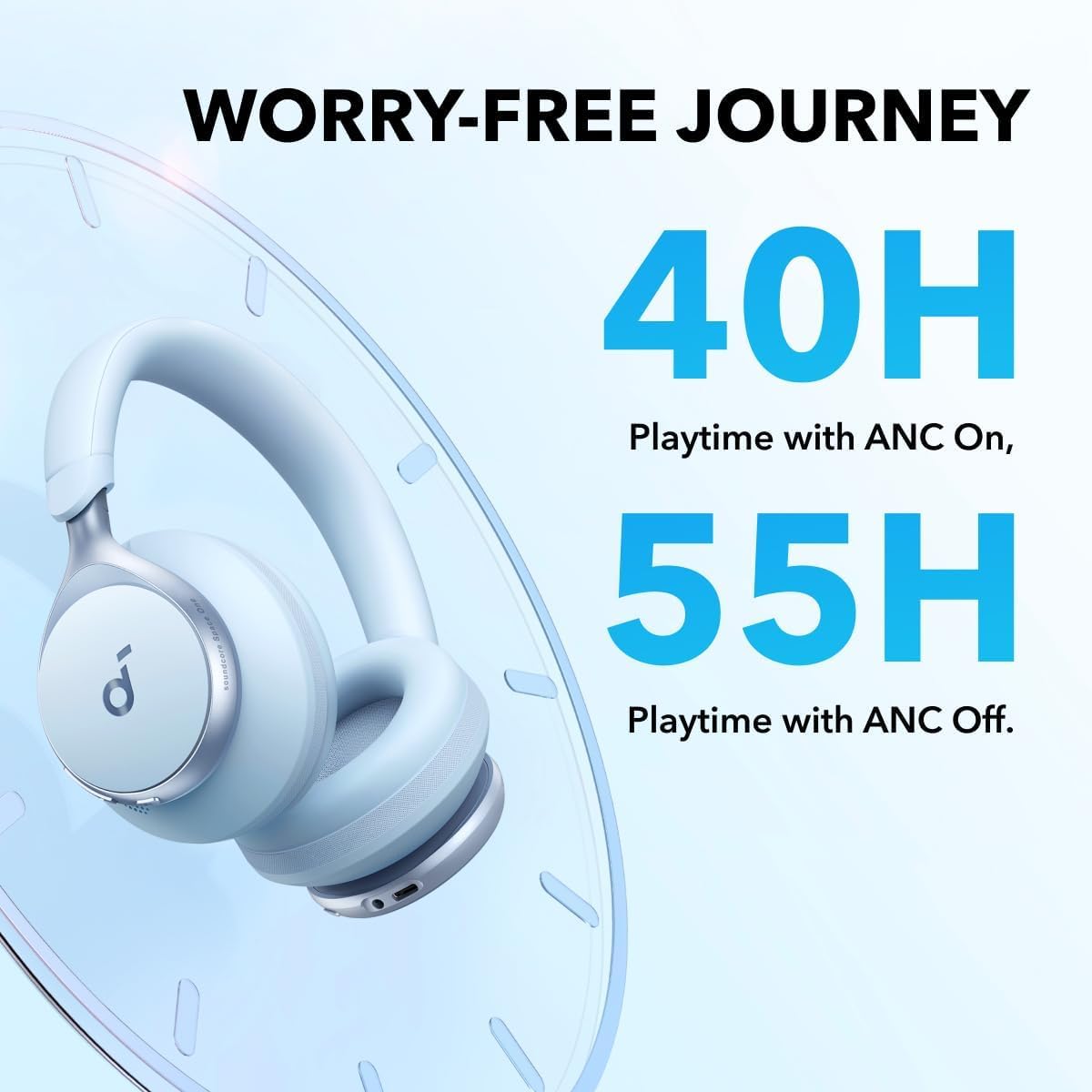 Anker Soundcore Space One Active Noise Cancelling Wireless Headphones (Renewed) - Sky Blue | Premium Sound Quality for Travel, Work & Study