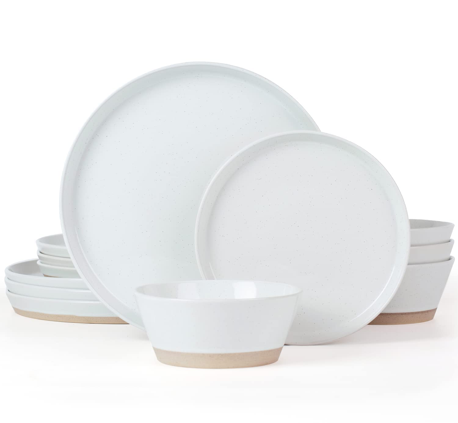 Famiware Saturn 12-Piece Dinnerware Set for 4 - White Plates & Bowls | Durable Porcelain Tableware for Everyday Use, Family Dinners & Entertaining Guests