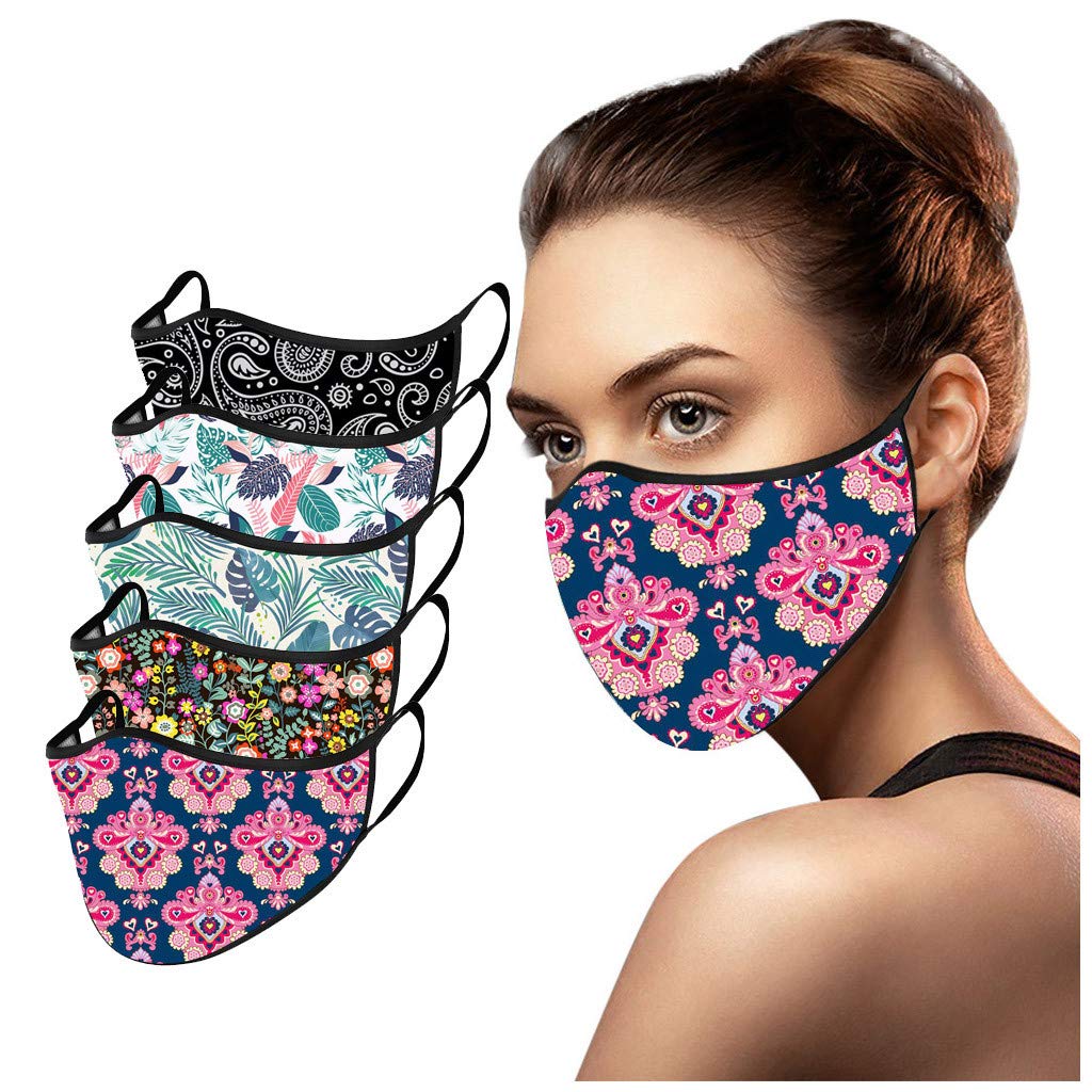 Halloween Cotton Face Masks 5pcs - Washable for Women, Cosplay & Outdoor Activities