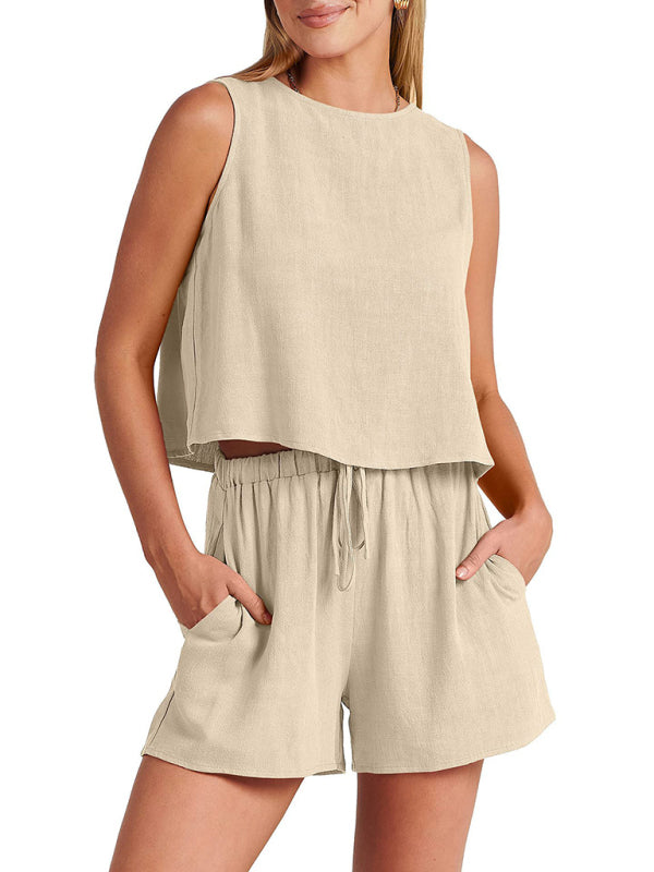 Comfortable Women's Casual Linen Shorts Set - 2 Piece Summer Outfit for Beach, Vacation & Lounge Wear