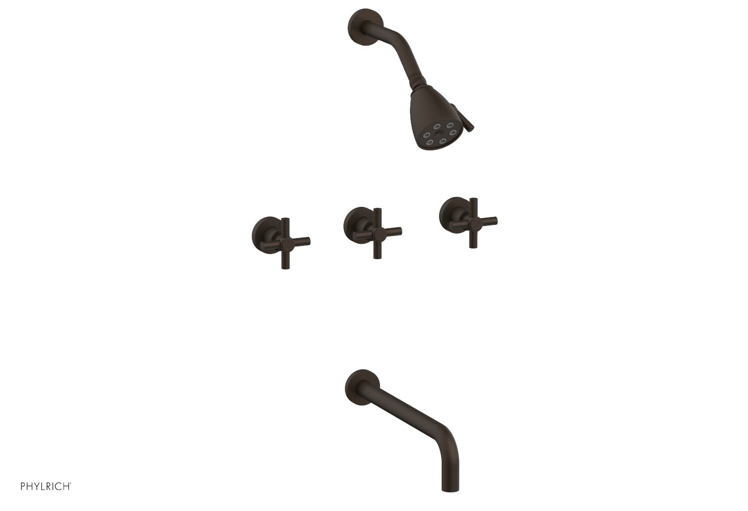 BASIC Three Handle Tub and Shower Faucet Set with 12-Inch Spout and Tubular Cross Handles (Model D2134-12) - Perfect for Bathroom Renovation and Modern Home Upgrade