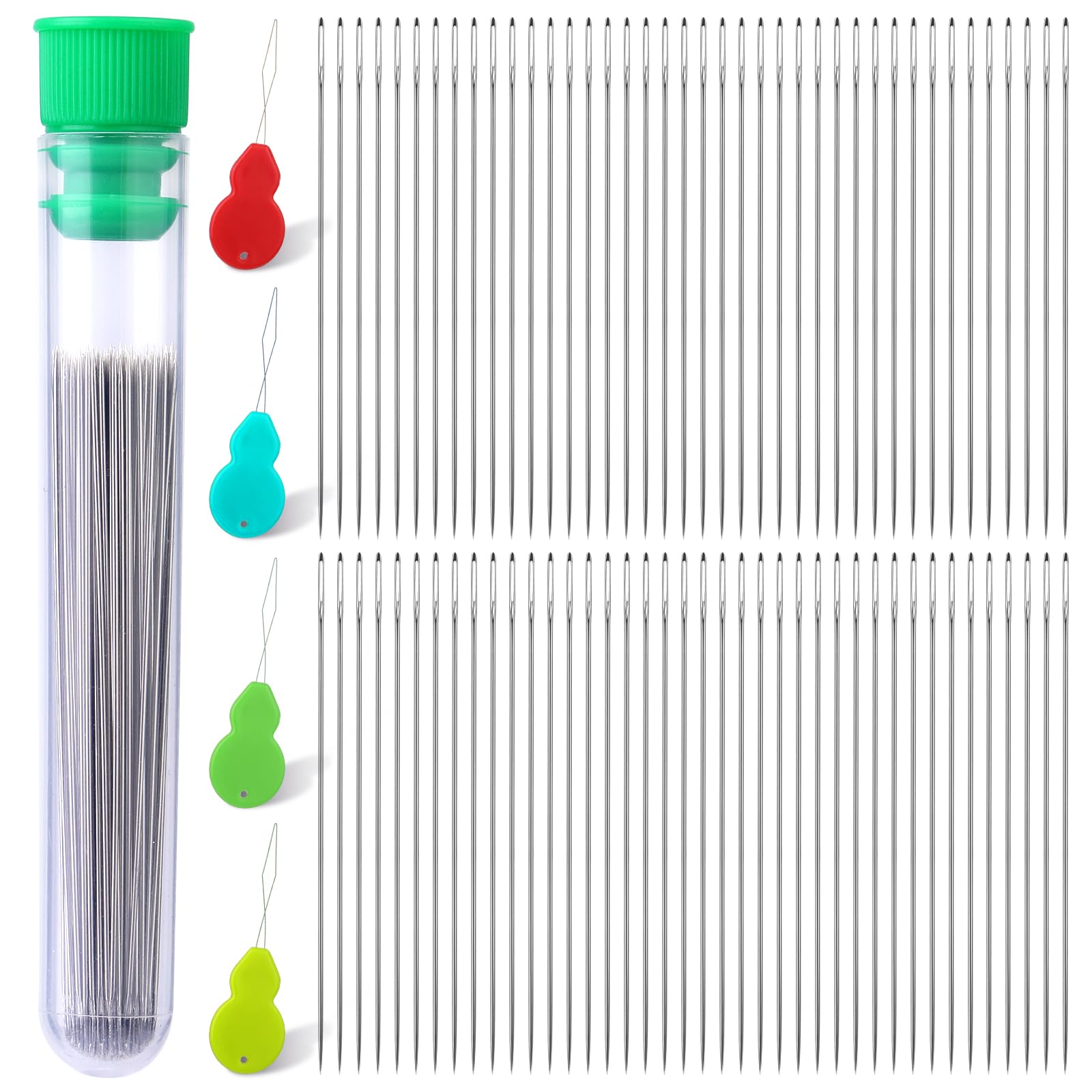 UOOU 150PCS Size 10 Beading Needles (0.45mm/0.18in) with Storage Bottle & Threaders - Fine Jewelry Making Needles for Seed Beads, DIY Crafts & Handmade Accessories - Perfect for Beading Projects, Bracelets & Necklace Making