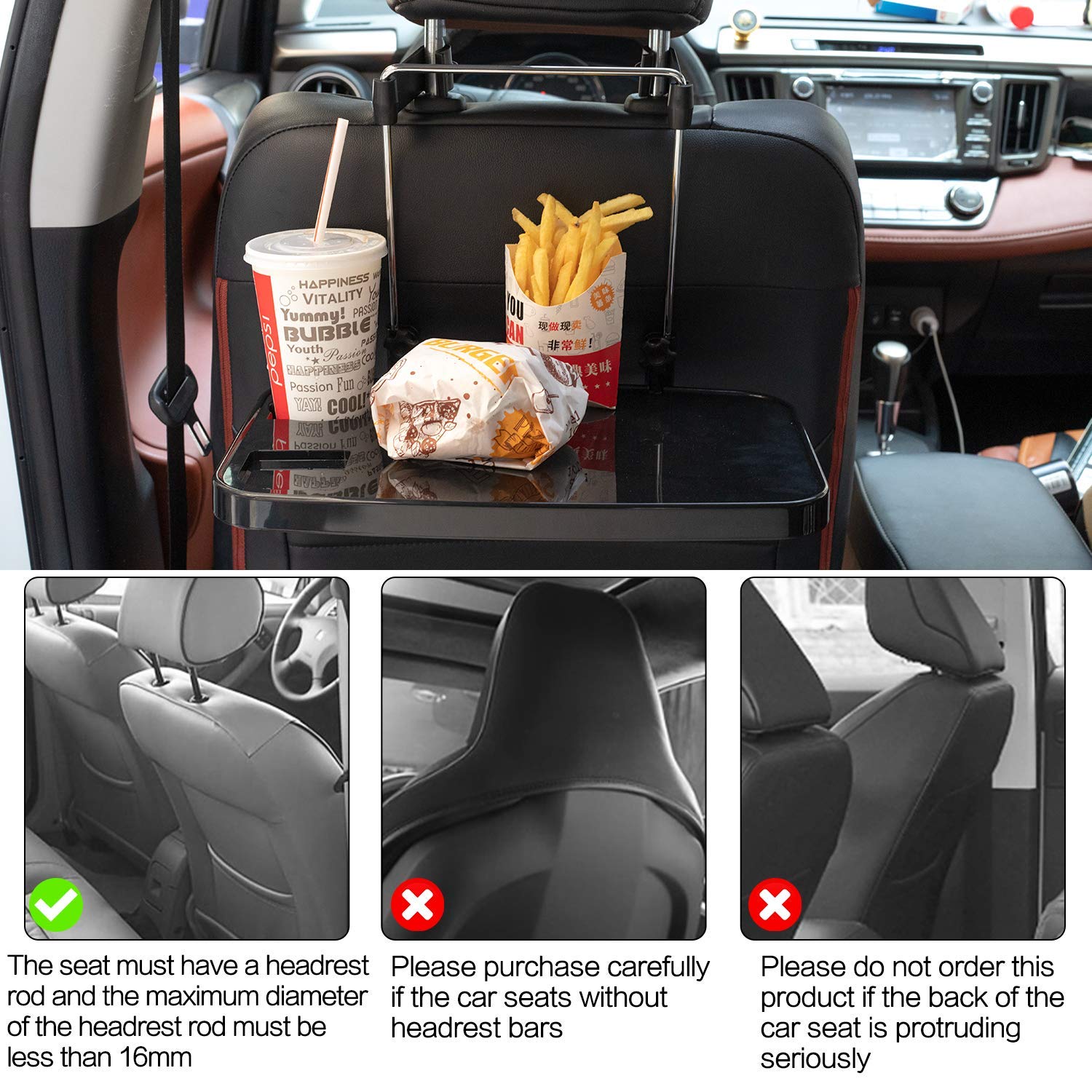 AutoChoice Foldable Car Seat Back Tray - Portable Steering Wheel Tray for Food, Drinks & Laptop (2 Pack) - Perfect for Road Trips, Commuting & In-Car Dining