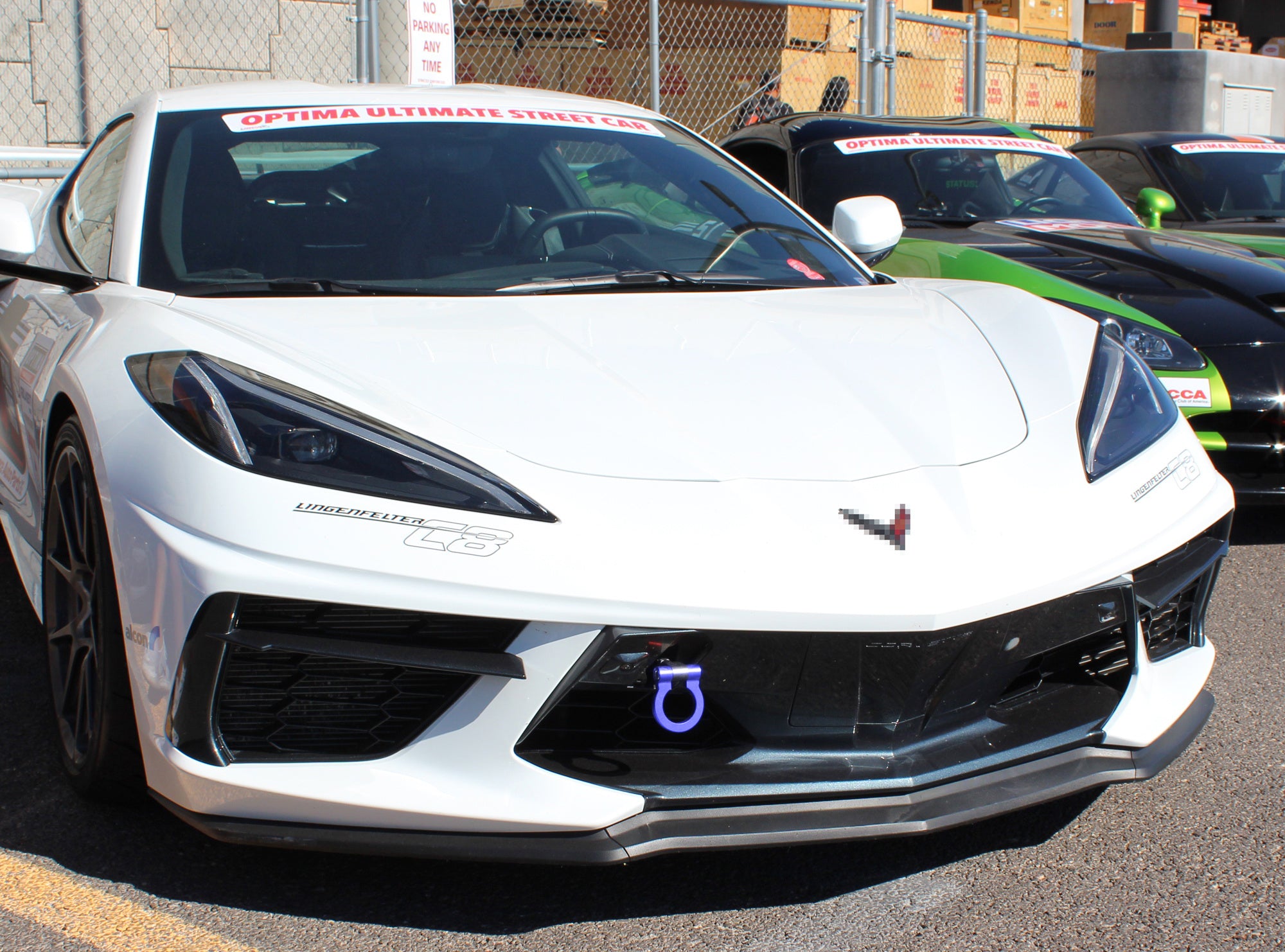 Blue Track Racing Style Front Bumper Tow Hook Kit for Chevy Corvette C8 Stingray - High Performance & Durable Design for Track Days & Car Shows