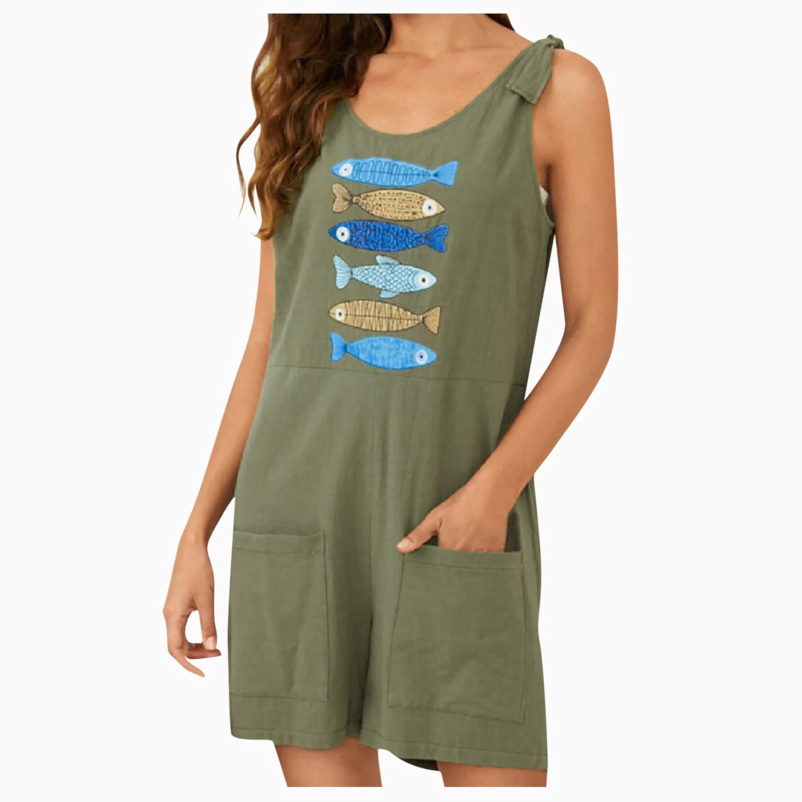 Women's Casual Off-Shoulder Jumpsuit with Strap & Pocket - Boho Print Romper Playsuit for Summer (Green, XL) | Perfect for Beach Vacation, Music Festival & Boho Chic Outfits