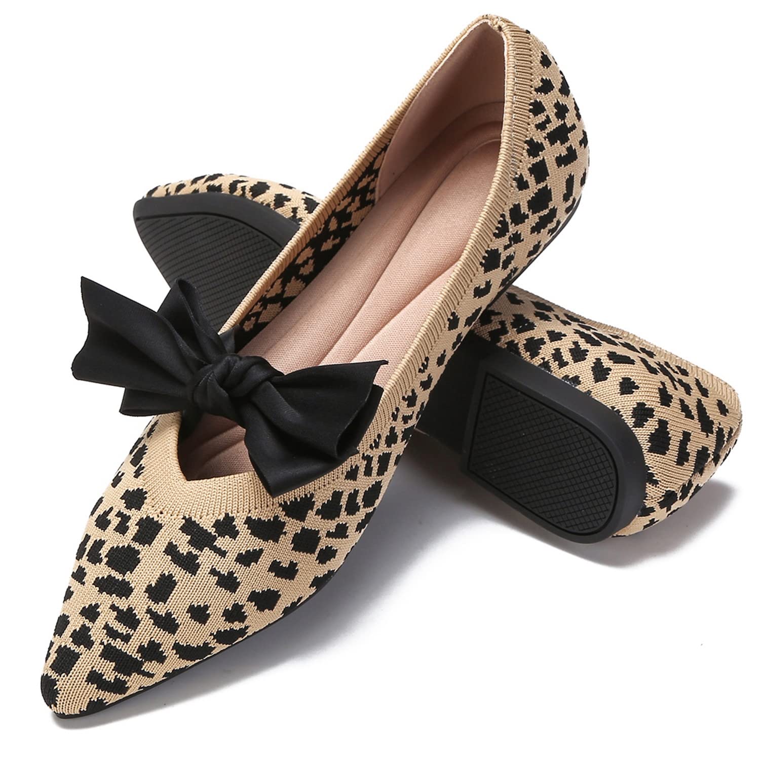 Women's Breathable Mesh Ballet Flats - Comfortable Knit Slip-On Shoes with Bow Detail | Perfect for Work, Travel & Casual Wear