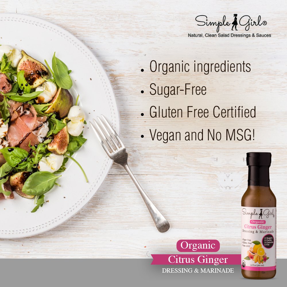 Sugar Free Citrus Ginger Salad Dressing & Marinade - No Carb, Fat Free, Gluten Free Healthy Dressing for Weight Loss & Keto Diet - 12oz Bottle (2 Pack) - Perfect for Salads, Grilled Chicken & Asian Cuisine