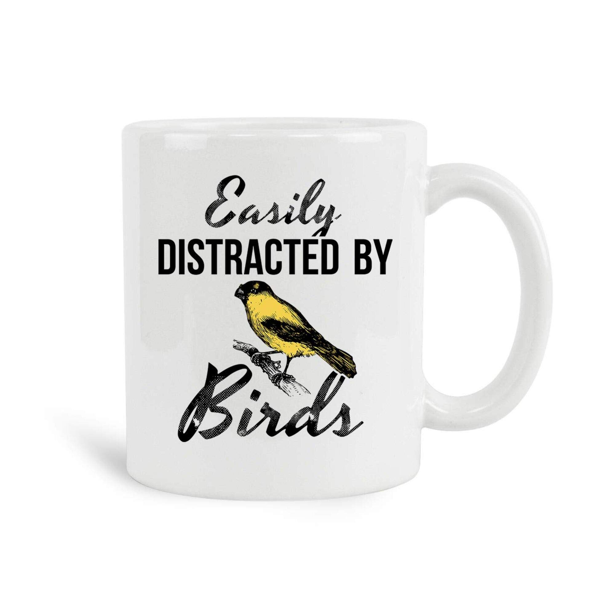 11 Oz White Coffee Mug - Easily Distracted By Birds Ceramic Cup, Perfect Gift for Bird Lovers (Christmas, New Year Present) - Ideal for Bird Watching, Tea Time & Coffee Breaks