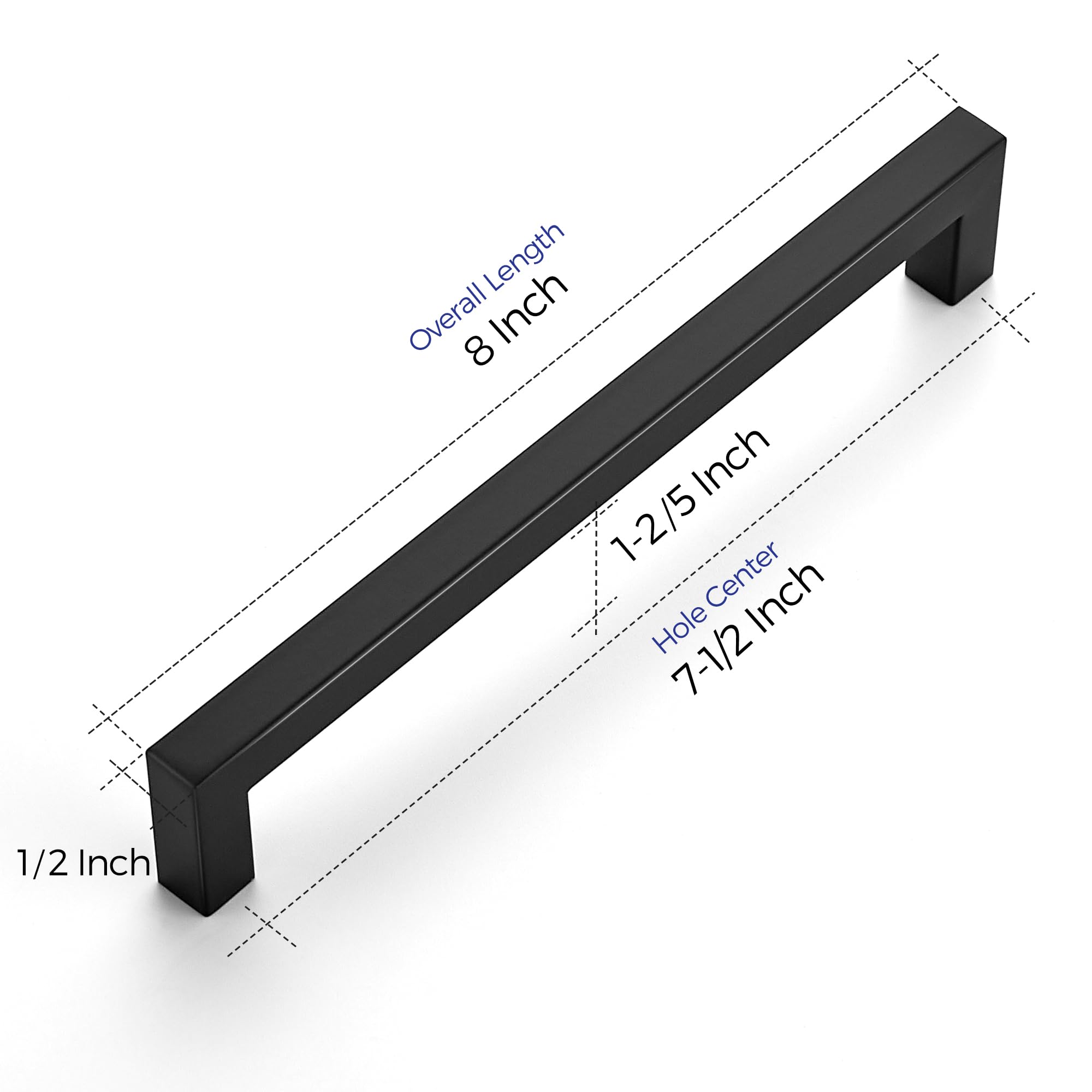 20 Pack Matte Black Stainless Steel Cabinet Handles - 7.5