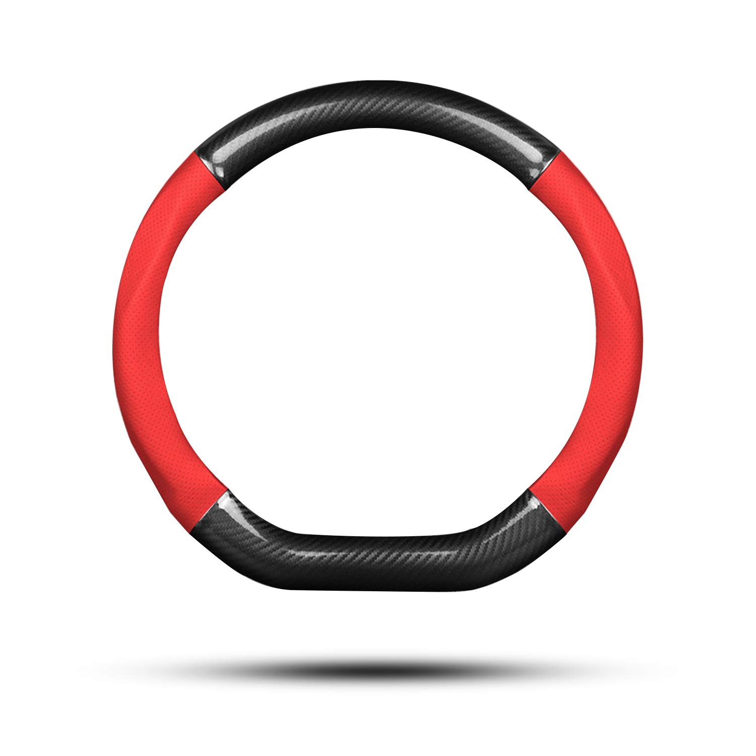 Premium Non-Slip Car Steering Wheel Cover - D-Shaped Carbon Fiber & PU Leather Design - Universal Fit for 38cm (15