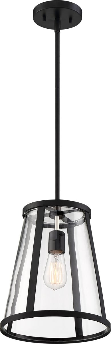 11W Bruge 1-Light Pendant Light Fixture in Matte Black with Clear Glass Shade - Perfect for Kitchen Island, Dining Room or Entryway Lighting