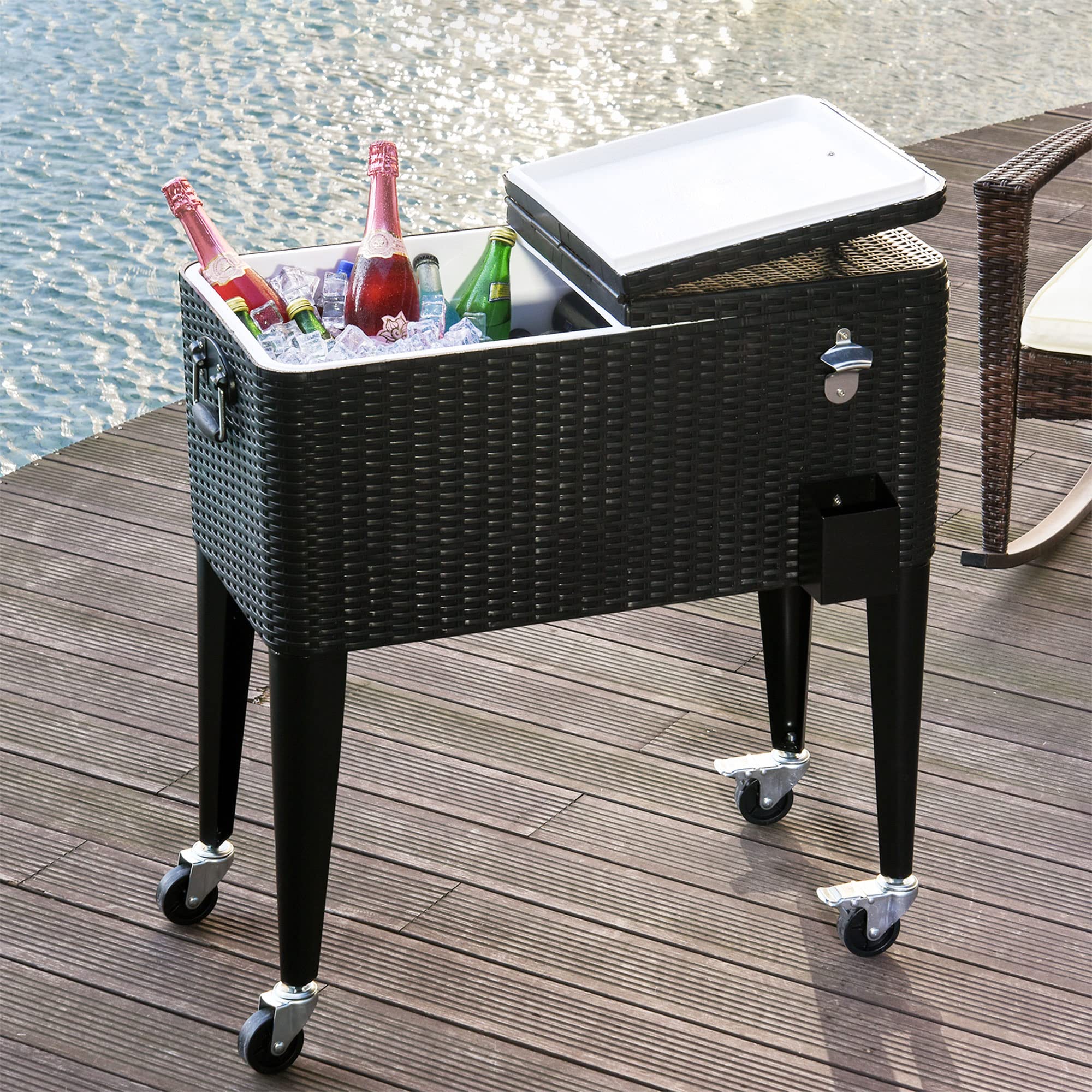 Outsunny 80 Quart Rolling Cooler with Wheels - Portable Ice Chest for Camping, Beach, BBQ & Outdoor Parties - Heavy Duty Drink Cooler Cart in Dark Brown