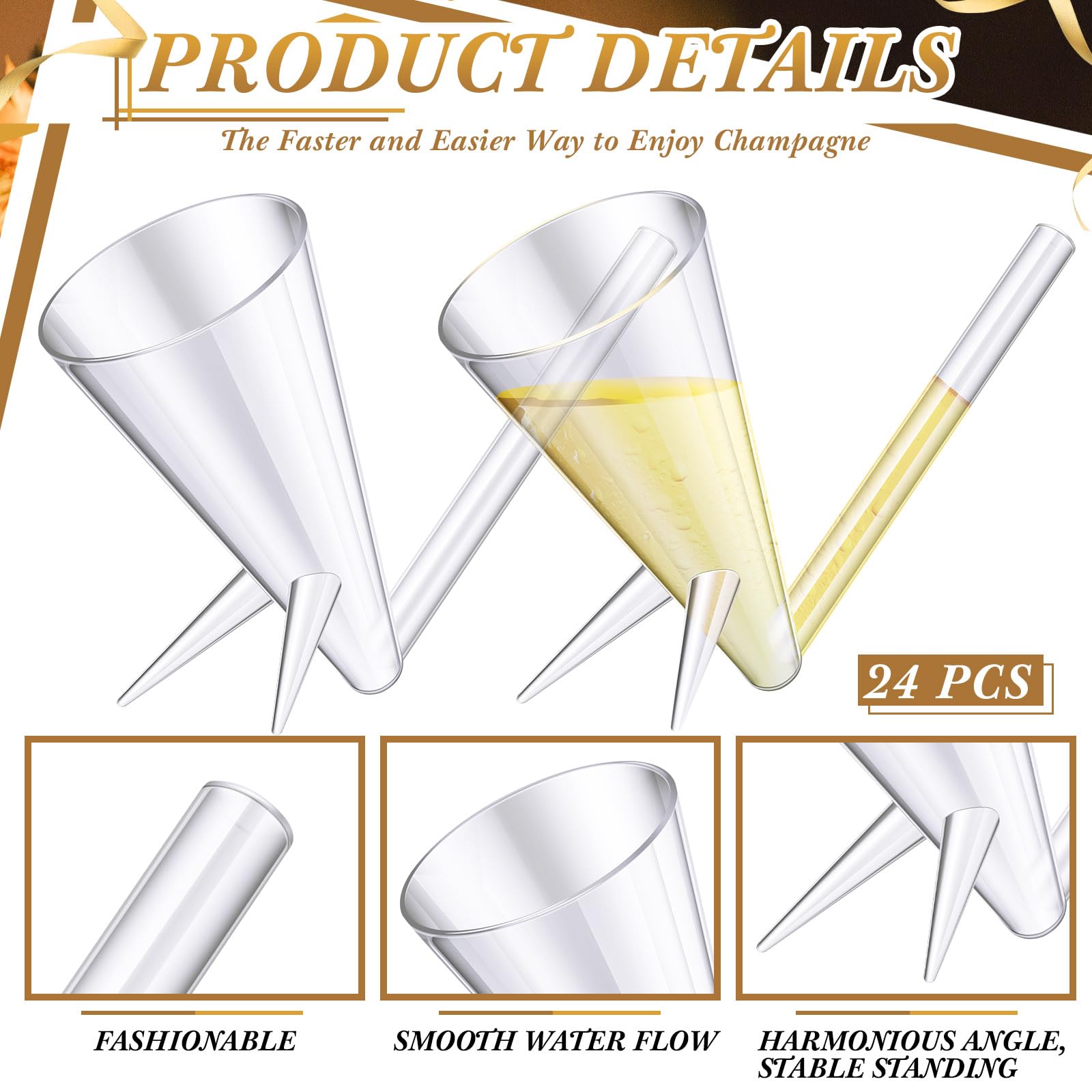 24-Pack Clear Acrylic Champagne Shooters with Stand - Unbreakable Reusable Flute Glasses for Christmas, Bar Parties, Bachelorette & Wedding Events - Elegant Drinkware for Celebrations & Home Decor