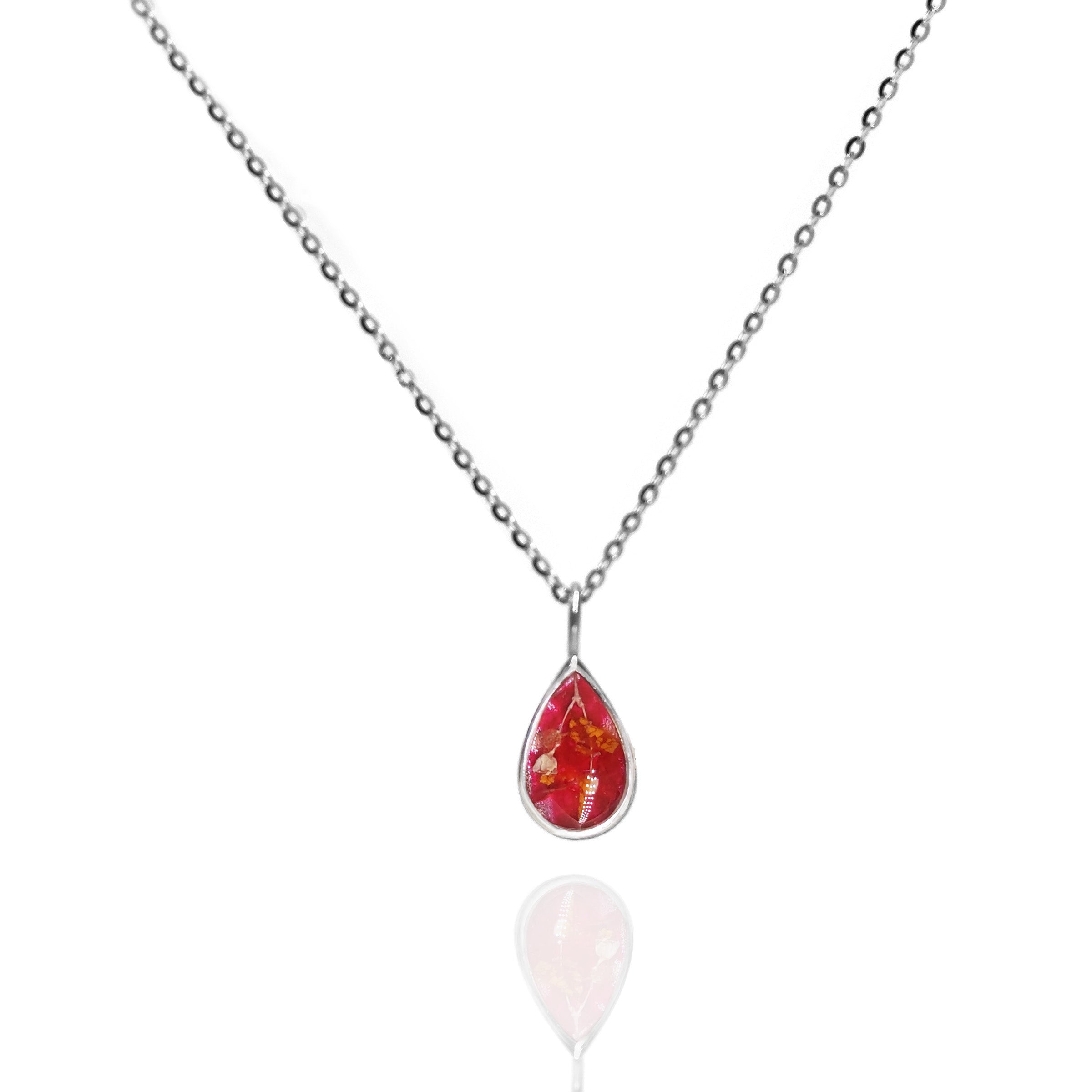 Classic Teardrop Solid Gold Necklace with Dried Flowers - Elegant Memorial Jewelry for Weddings, Funerals & Special Occasions