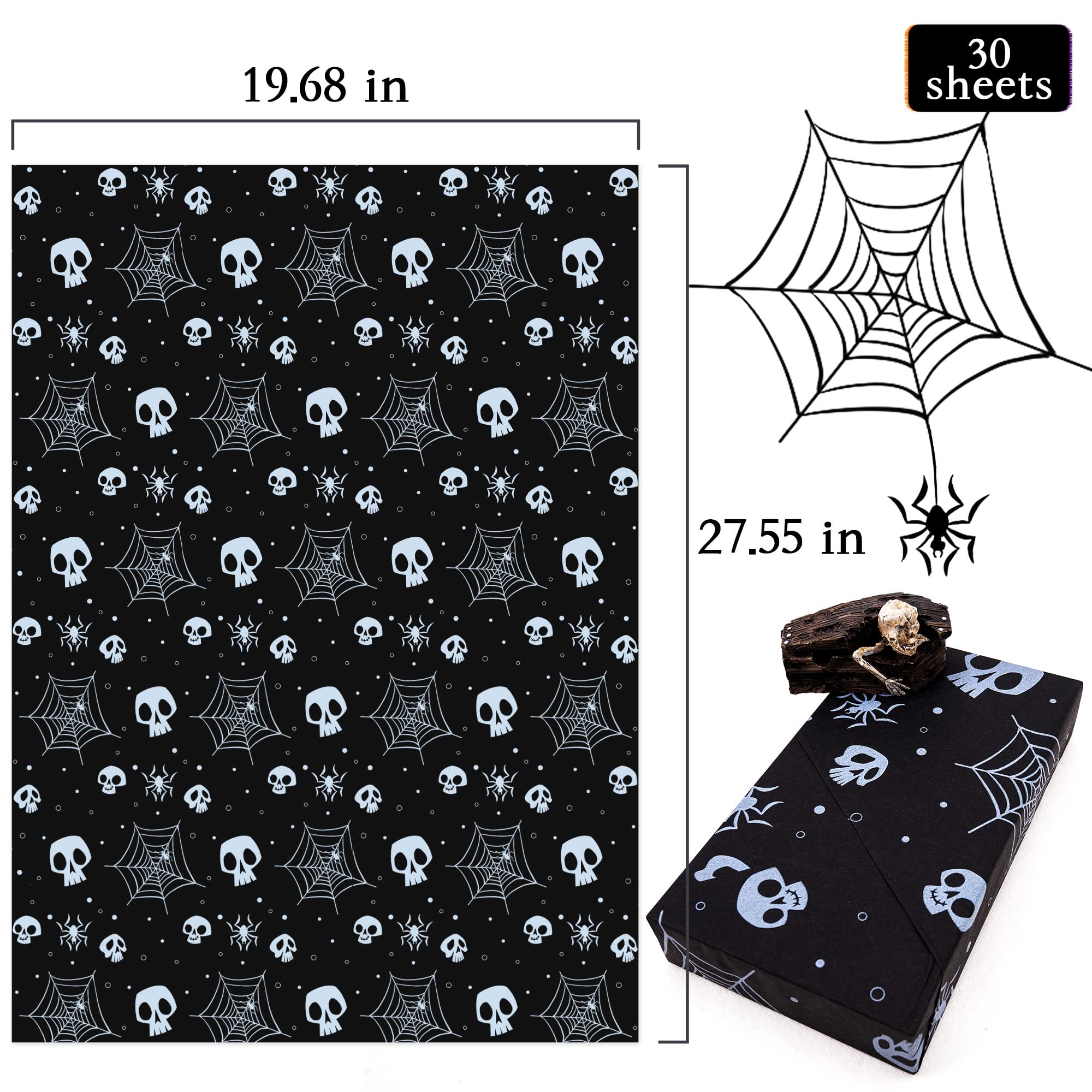 MR FIVE 30 Sheets Black Halloween Tissue Paper Bulk, 20