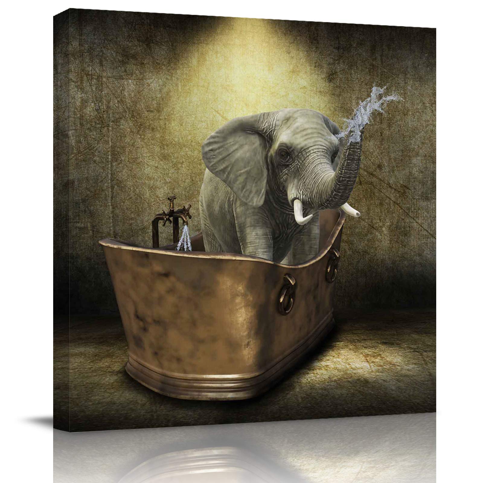 Vintage Elephant in Bathtub Canvas Wall Art - 28x28 Inch Home Decor for Living Room, Bedroom & Office - Modern Animal Painting for Unique Wall Decorations