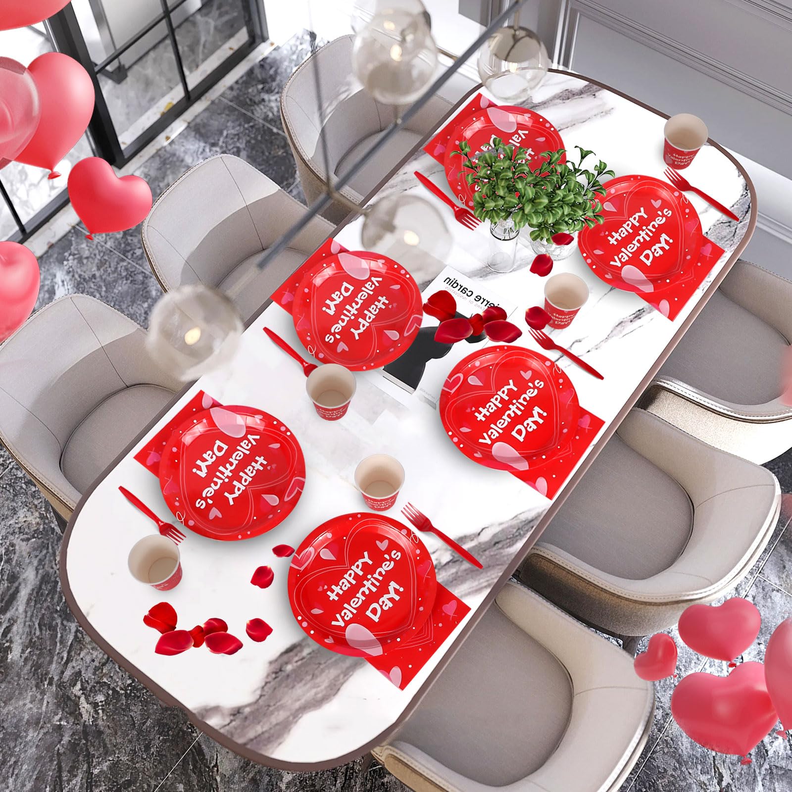 Valentine's Day Party Supplies Set - 24 Pcs Disposable Plates, Cups, Napkins & Forks for Valentine's Day, Engagement, Anniversary Celebrations - Perfect for Romantic Dinners, Couple Parties & Special Occasions