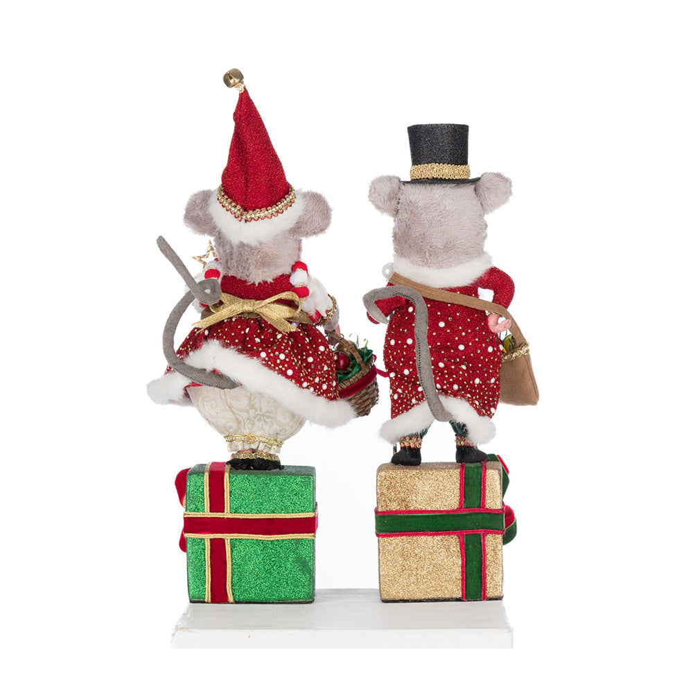 Christmas Ball Mouse Stocking Holders - Set of 2 Adorable Festive Hangers for Fireplace Mantel Decor by Katherine's Collection - Perfect for Holiday Home Decor & Christmas Stocking Display