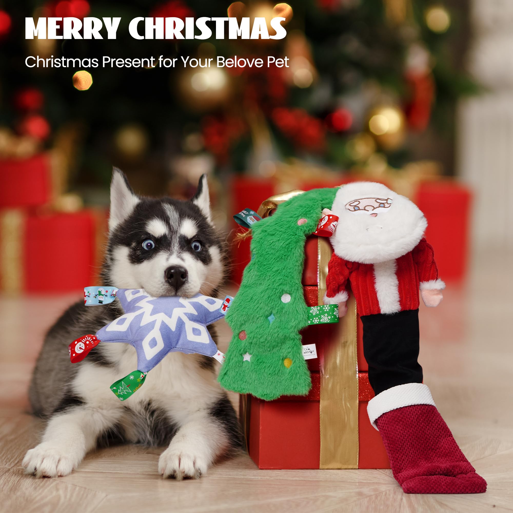 3 Pack Christmas Dog Toys - Interactive Crinkle Squeaky Plush Chew Toys for Puppy, Small, Medium & Large Dogs - Durable for Aggressive Chewers - Perfect for Holiday Playtime & Gift Giving