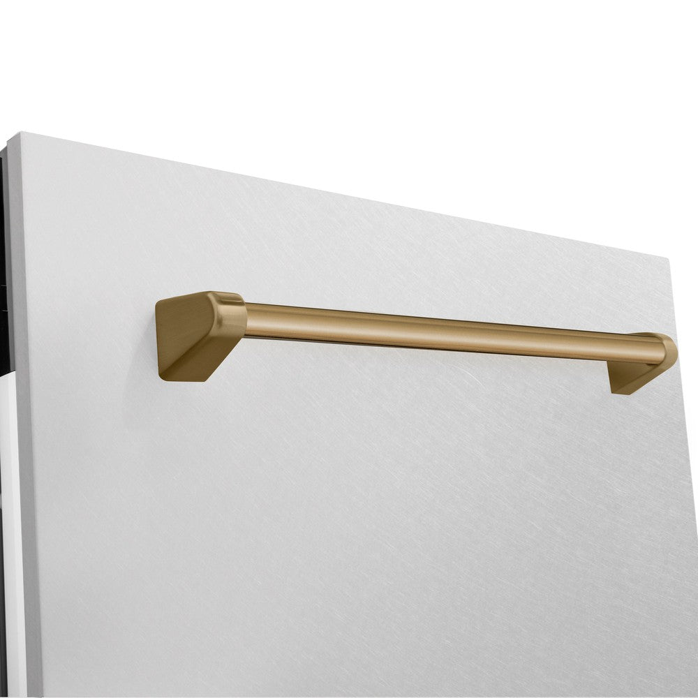 ZLINE Autograph Edition 24-inch Built-In Tall Tub Dishwasher with 3rd Rack - Satin Stainless Steel Panel & Champagne Bronze Handle - 51dBa Quiet Operation (DWVZ SN 24 CB) - Perfect for Modern Kitchens and Open-Concept Homes