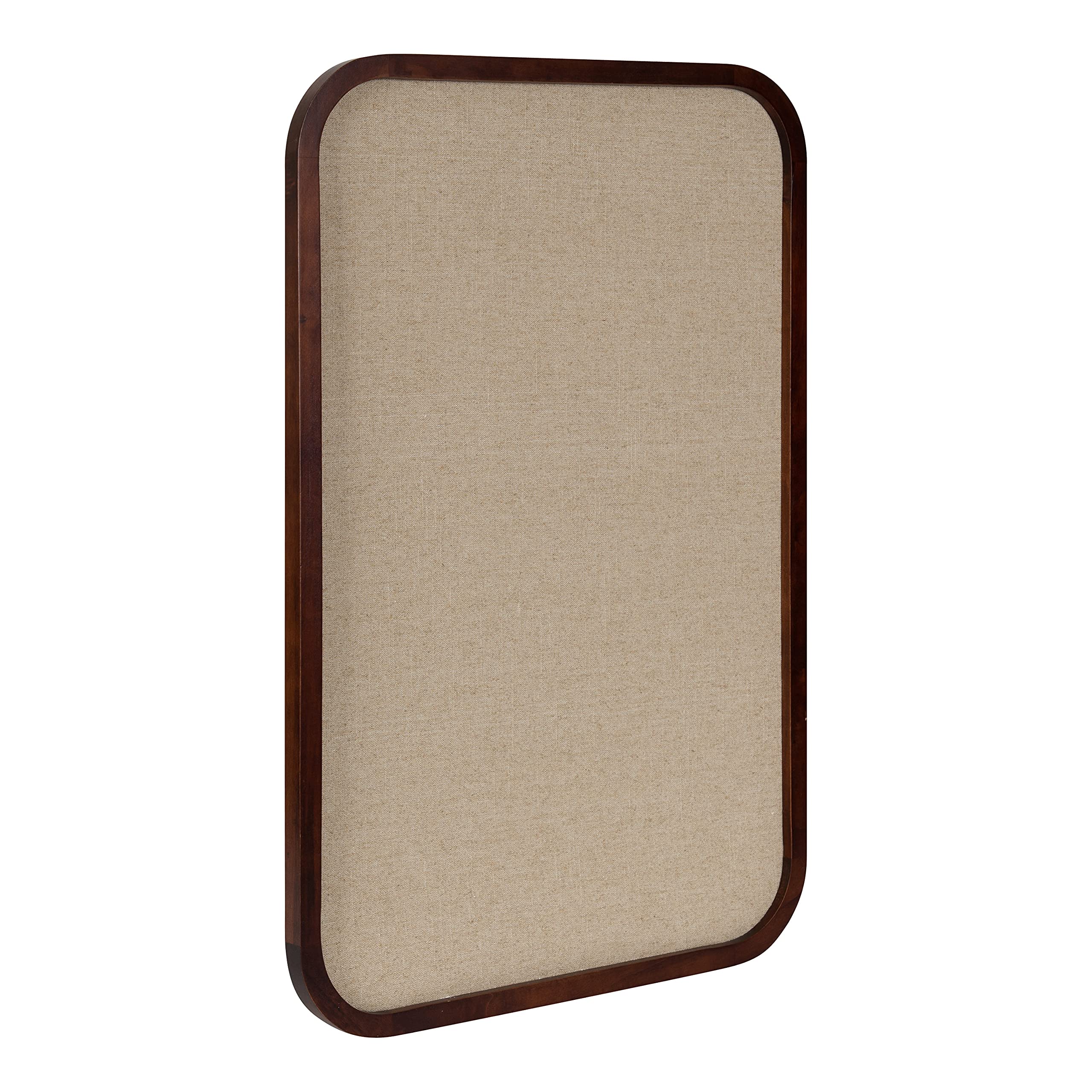 Kate and Laurel Hutton Transitional Pinboard - 20 x 30 Walnut Brown Fabric Bulletin Board with Radius Rectangle Frame | Wall Organizer for Home Office, Dorm Room & Classroom Decor