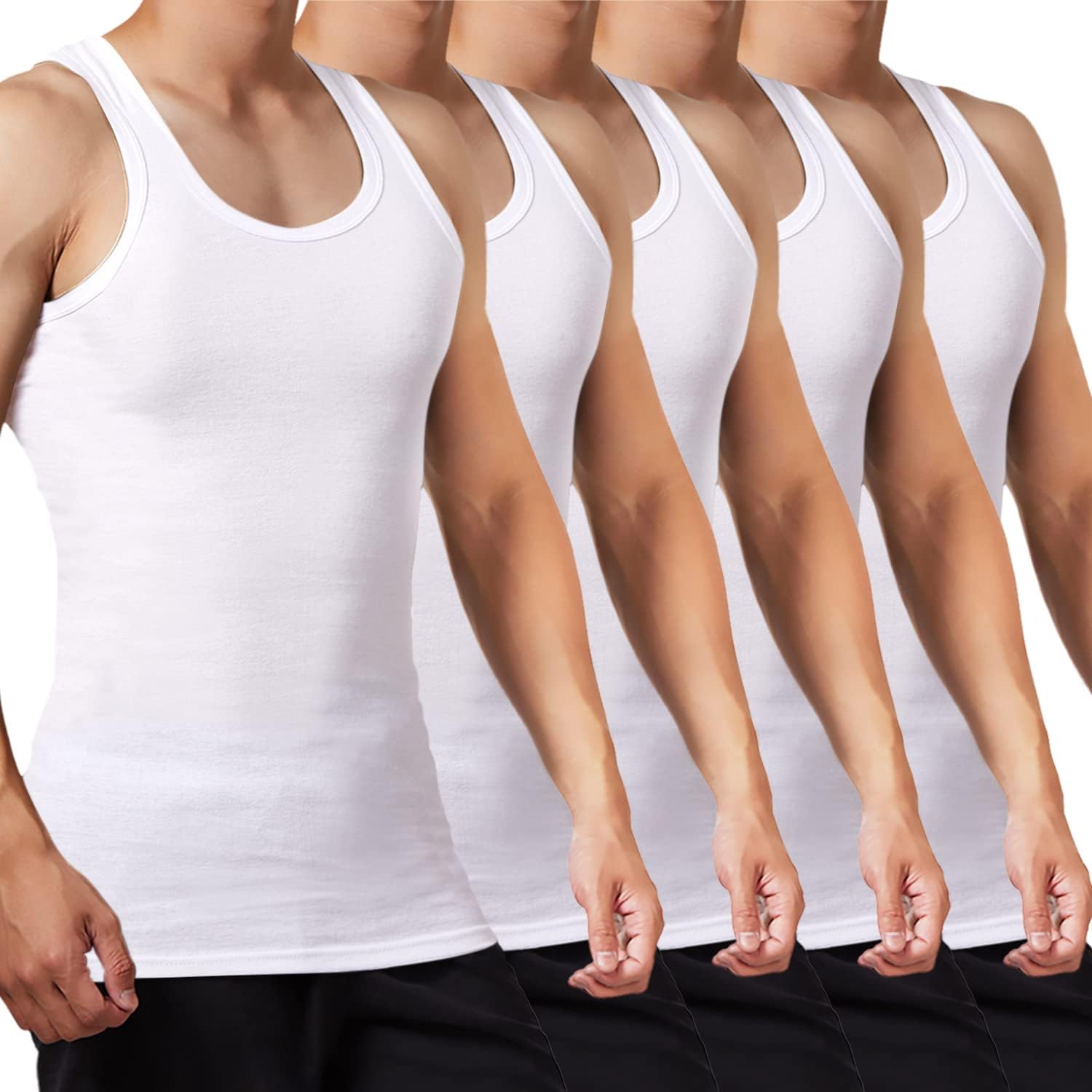 FALARY Men's 100% Cotton Fitted Tank Tops Pack of 5 - Comfortable Undershirts for Gym, Workout, Summer & Casual Wear