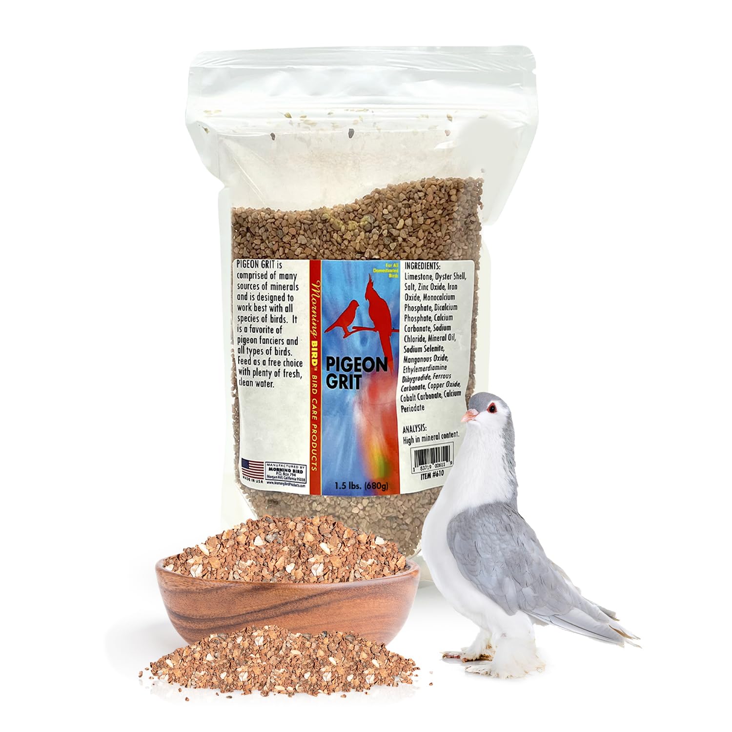 Morning Bird Pigeon Grit - Premium Natural Mineral Supplement for All Bird Species | Supports Strong Muscles & Bones | Easy to Digest Nutritious Bird Food (1.5 lbs) - Ideal for Pigeons, Doves, Parrots & Backyard Birds