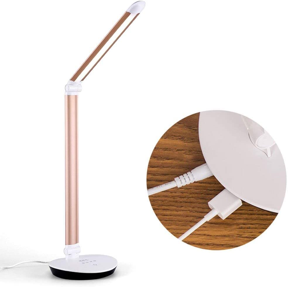JYYBN LED Desk Lamp for Students - Eye Protection Study Light, Foldable Bedside Reading Lamp with Rechargeable Battery & Power Cord (Plug-in/USB) - Perfect for Dorm Room, Office & Nightstand Use