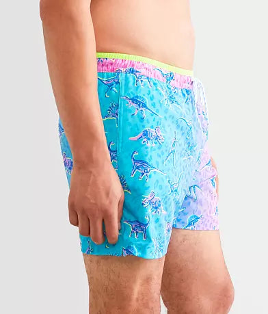 Chubbies 5.5 Inch Dino Delights Swim Trunks for Men - Turquoise/Aqua Dinosaur Print Swim Shorts | Beach, Pool, Vacation & Summer Water Activities